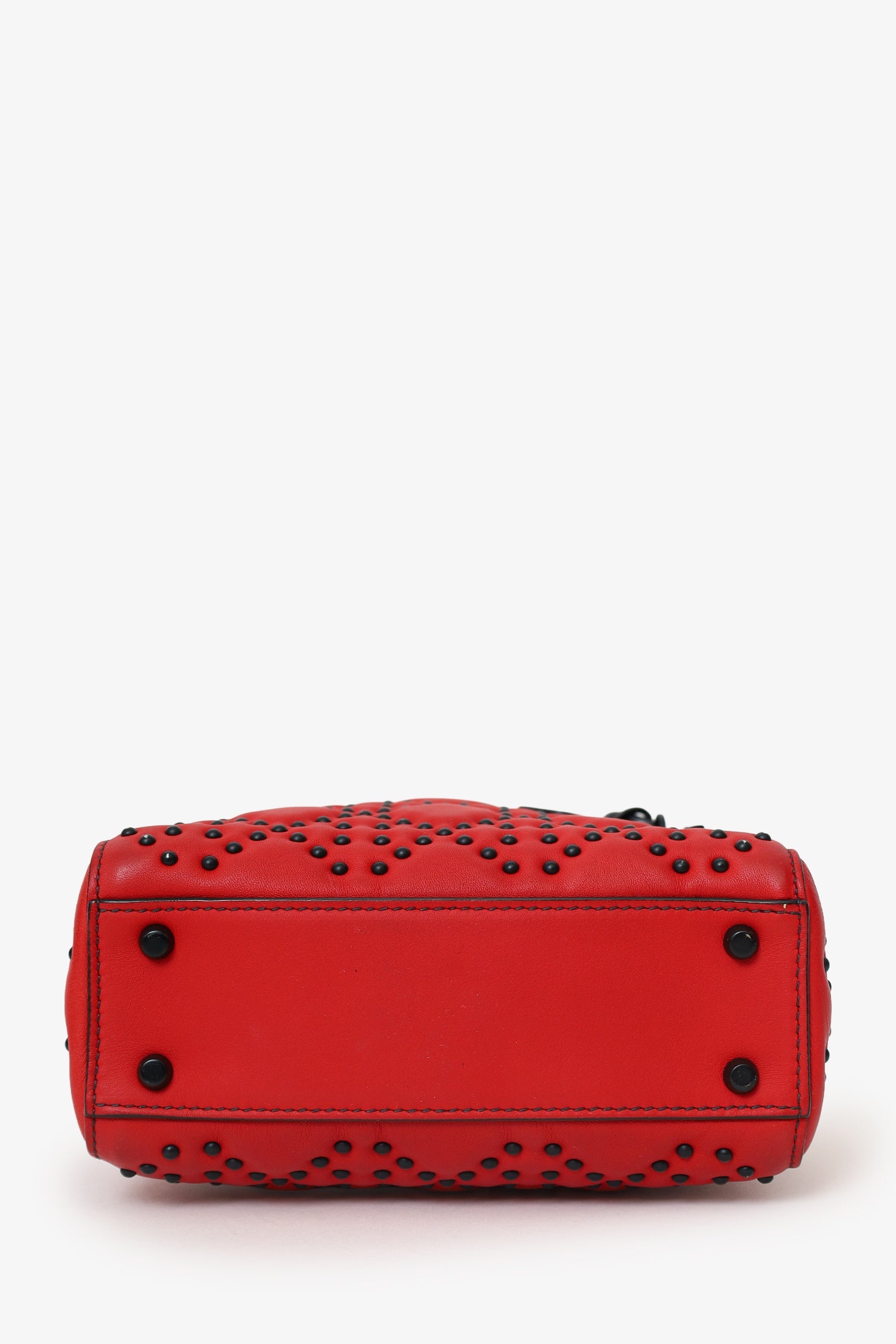 Christian Dior 2018 Red Studded Lambskin Cannage Supple Mini Lady Dior