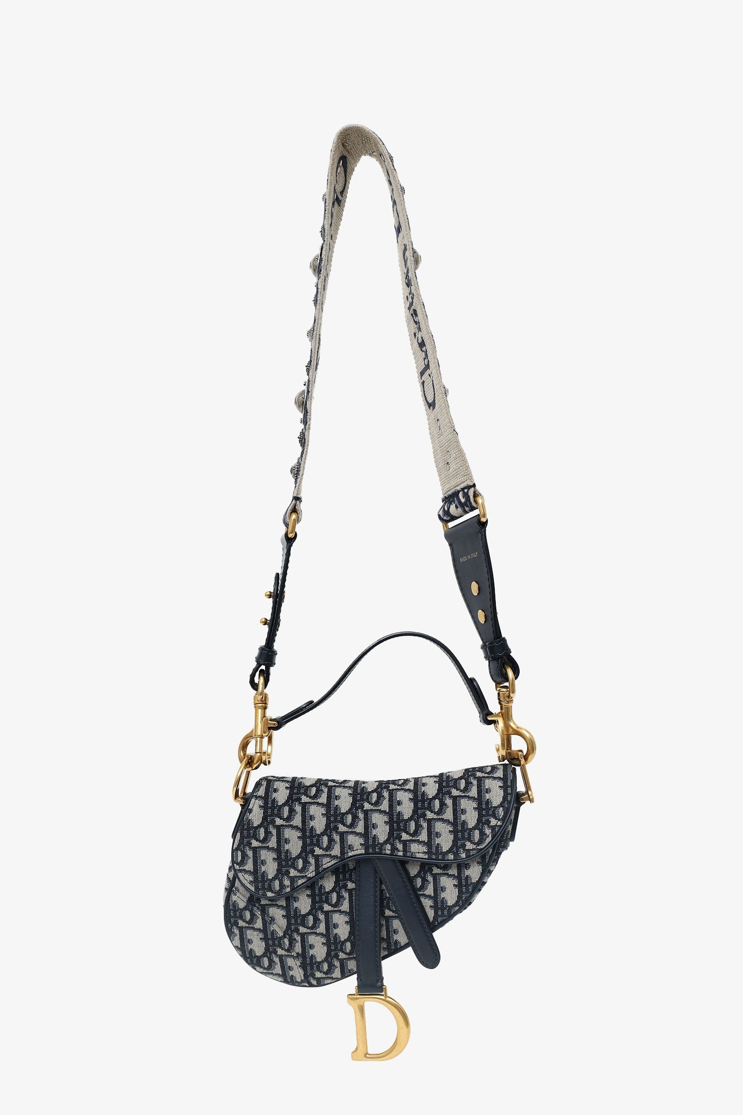 Christian Dior 2019 Blue Oblique Jacquard Mini Saddle Bag With Strap