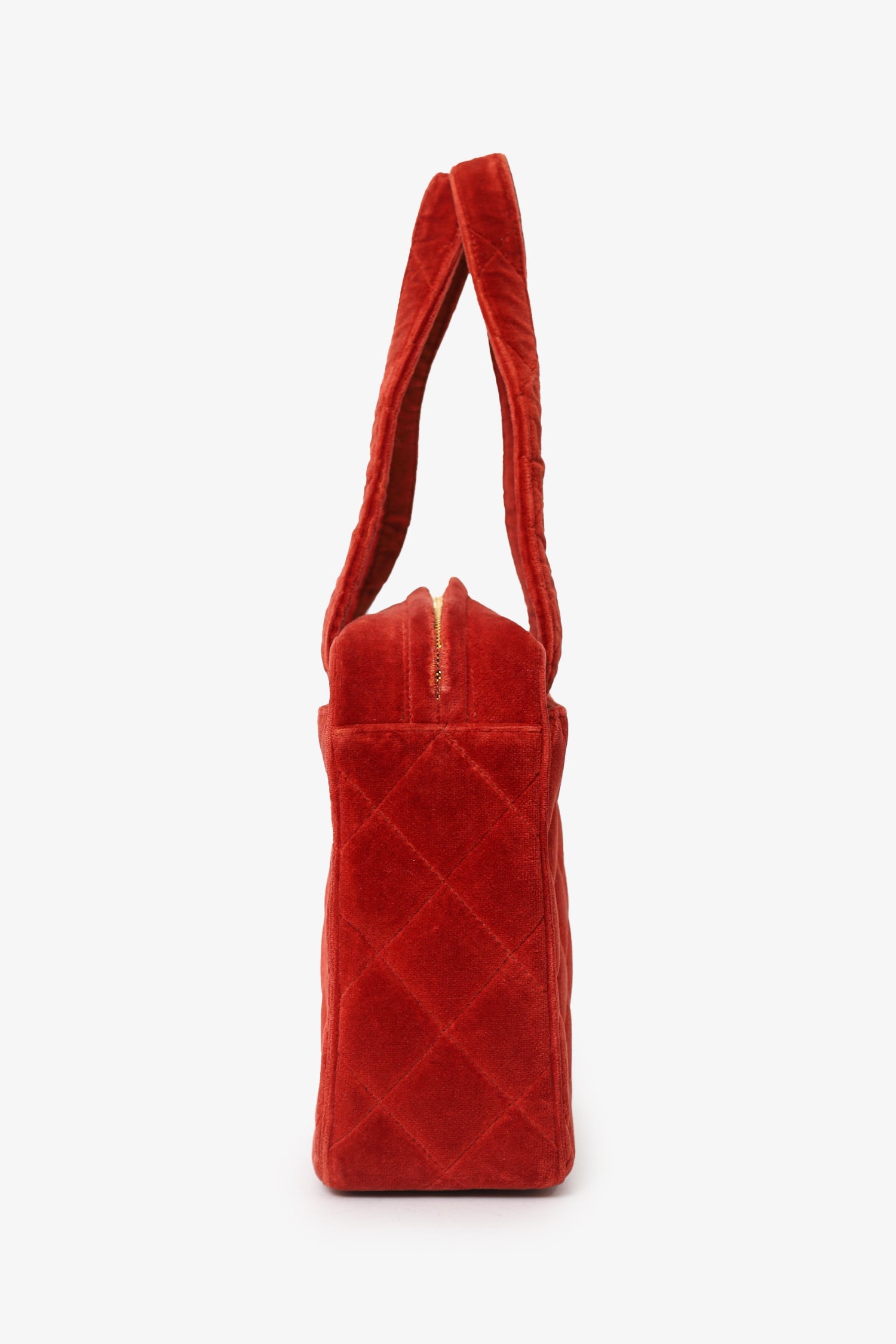 Pre-Loved Chanel™ 1996-97 Red Velvet Quilted Mini Square Tote Bag
