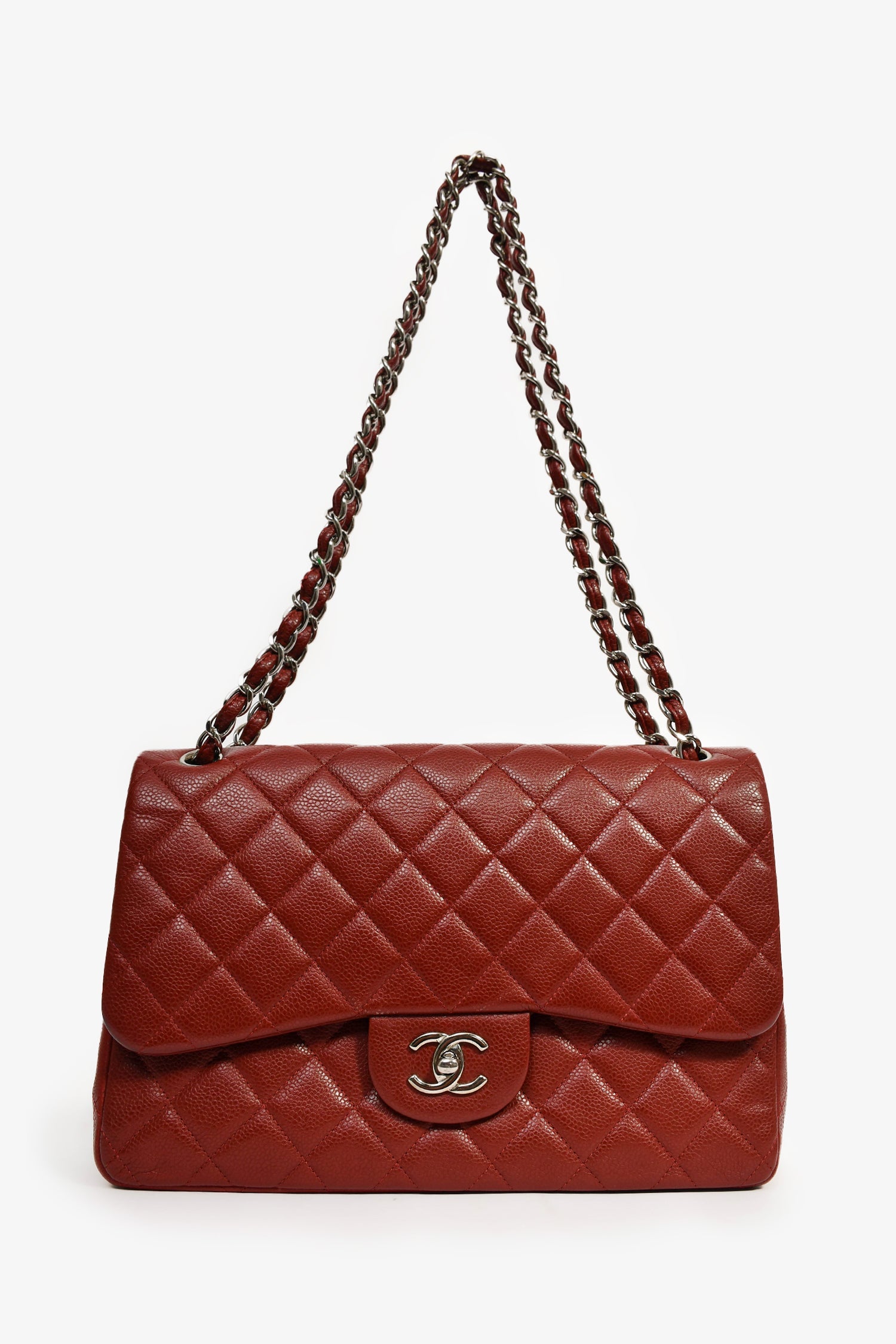 Pre-Loved Chanel™ 2013-14 Burgundy Caviar Leather Jumbo Classic Double Flap Bag