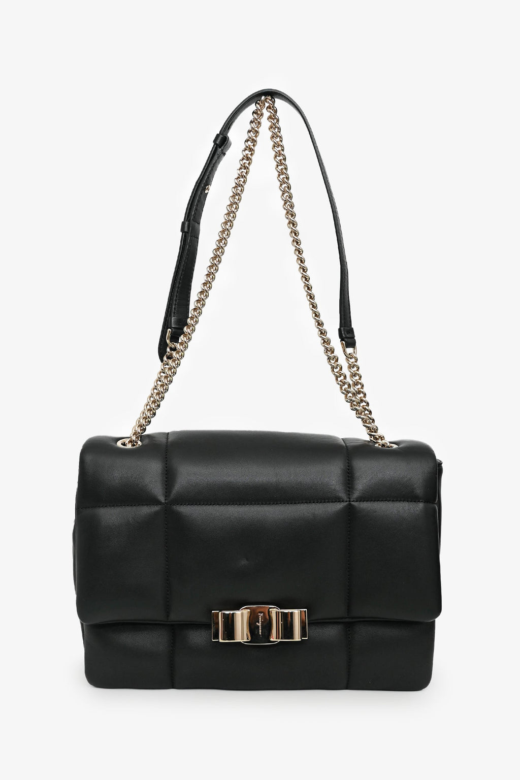 Salvatore Ferragamo Black Quilted Leather Vera Bow Shoulder Bag