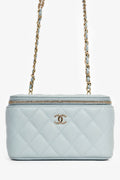 Pre-Loved Chanel™ 2021 Blue Caviar Leather Quilted CC Vanity Top Handle Bag