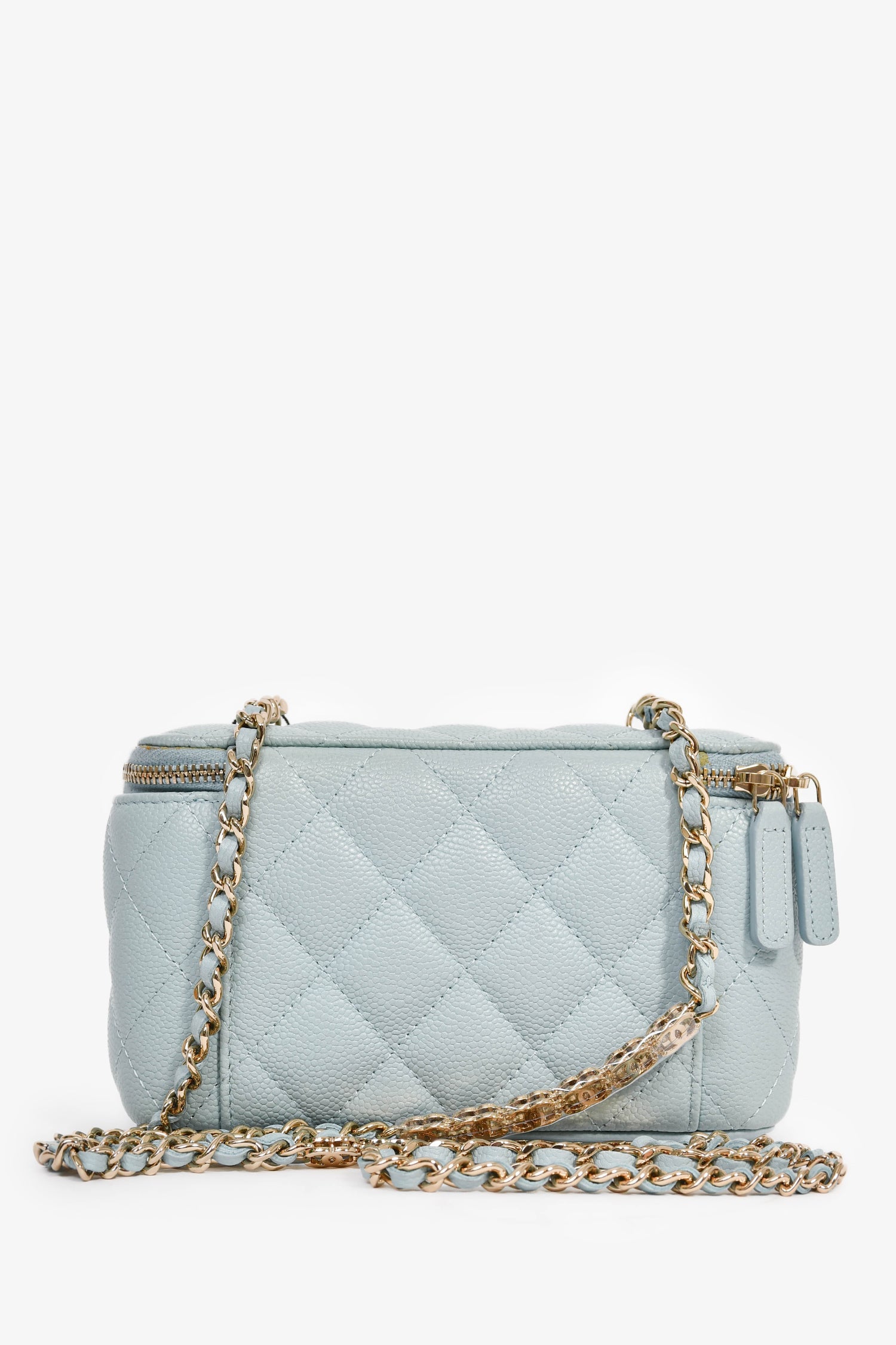 Pre-Loved Chanel™ 2021 Blue Caviar Leather Quilted CC Vanity Top Handle Bag