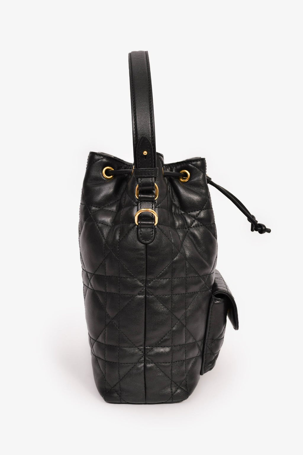 Christian Dior Black Cannage Leather 'Caro' Small Bucket Bag