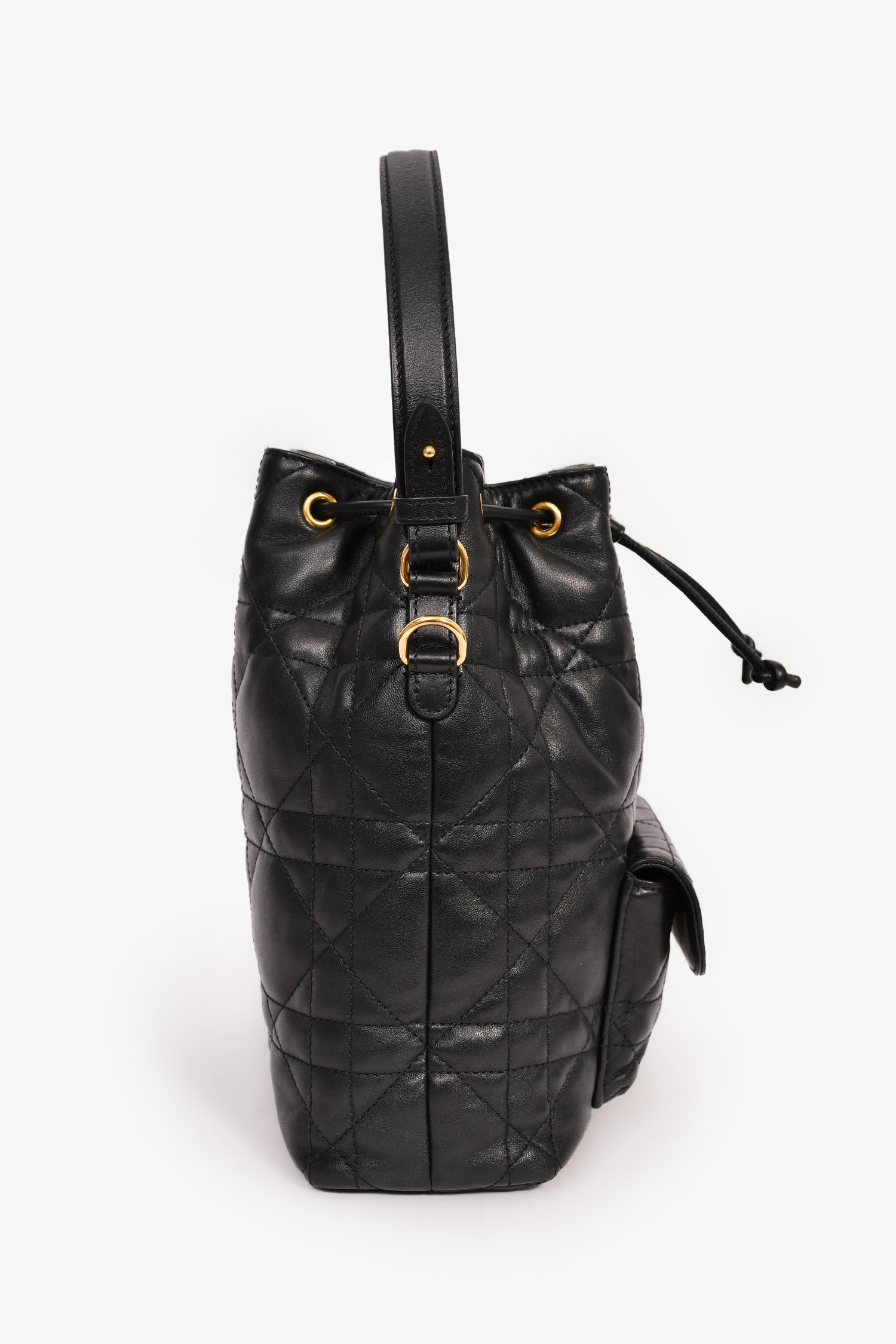 Christian Dior Black Cannage Leather 'Caro' Small Bucket Bag
