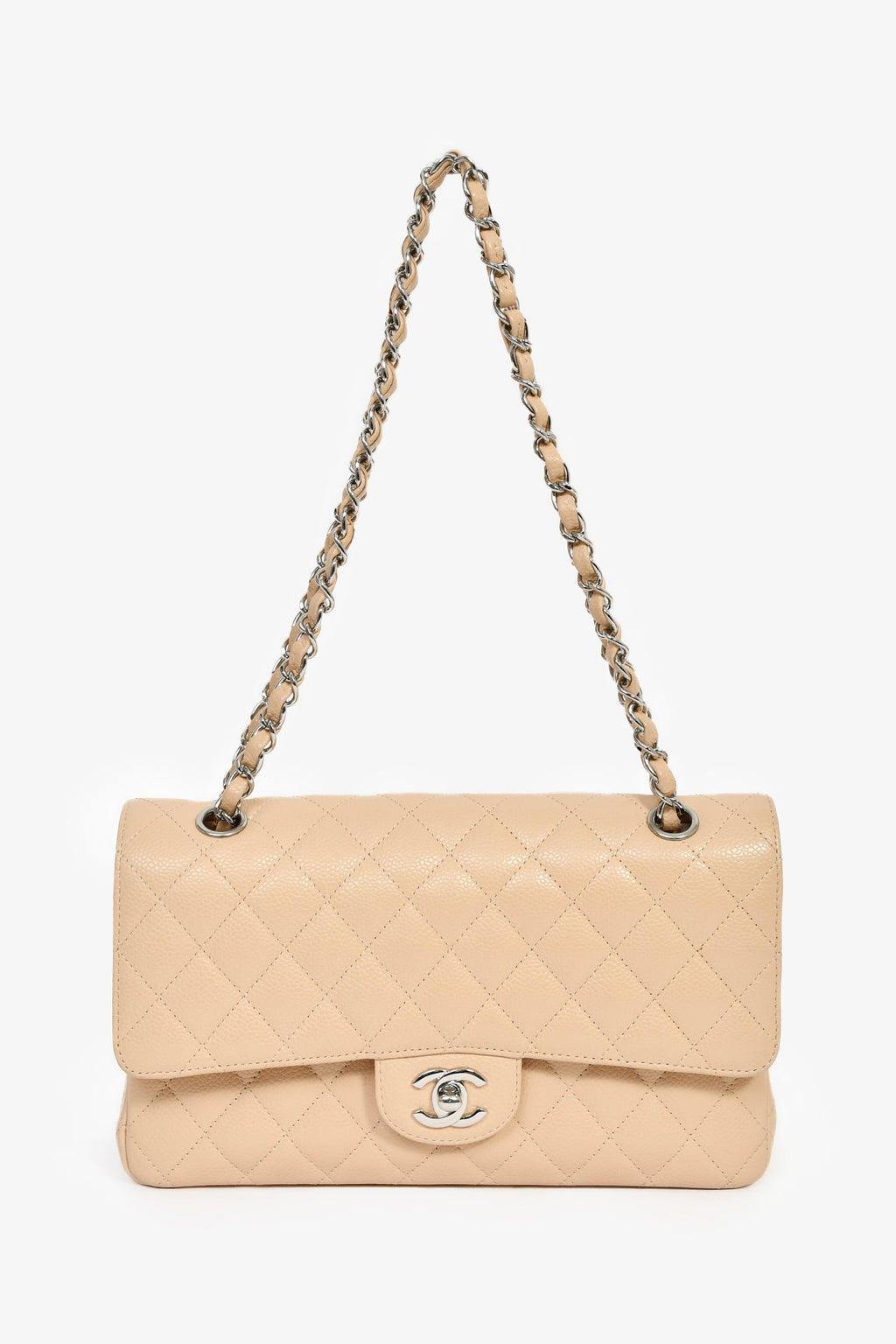 Pre-Loved Chanel™ 2011 Beige Caviar Leather Medium Double Flap Shoulder Bag