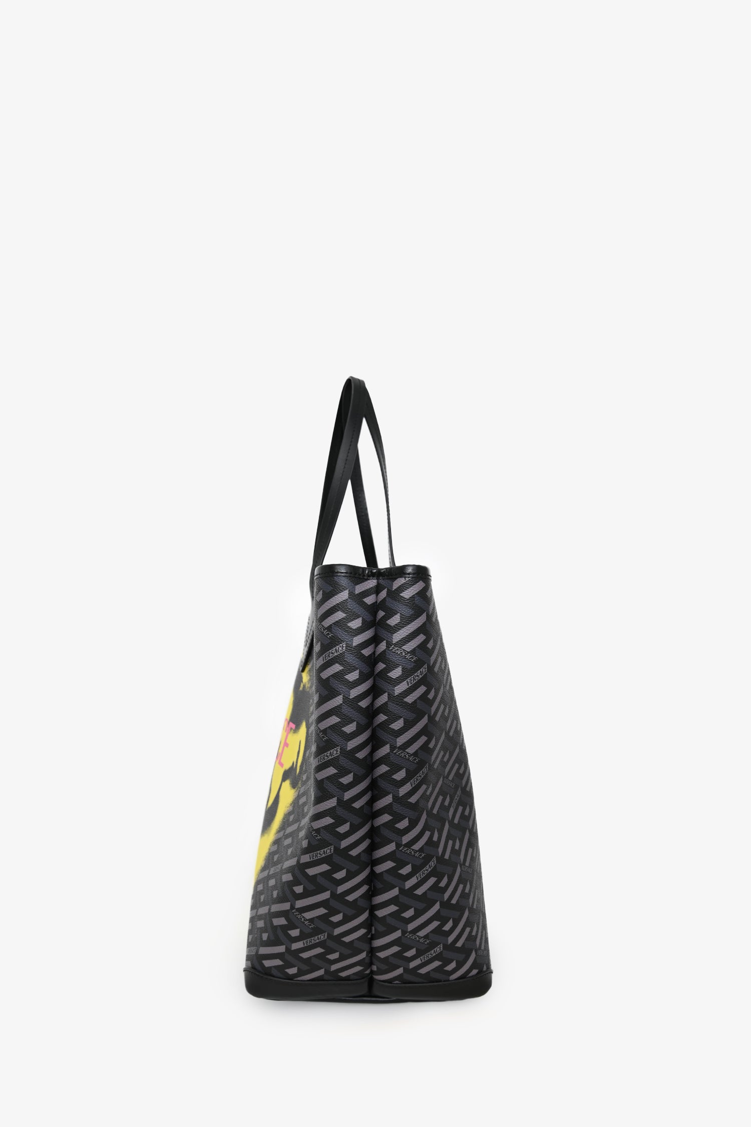 Versace Grey La Greca Canvas Smiley Medusa Tote Bag with Pouch