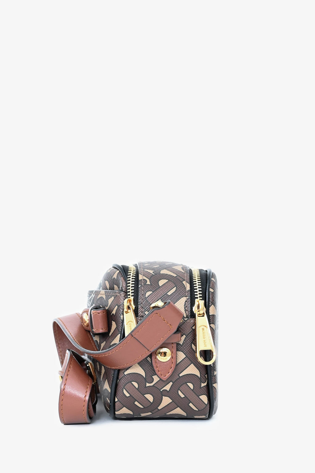 Burberry Brown Leather TB Monogram Camera Crossbody Bag