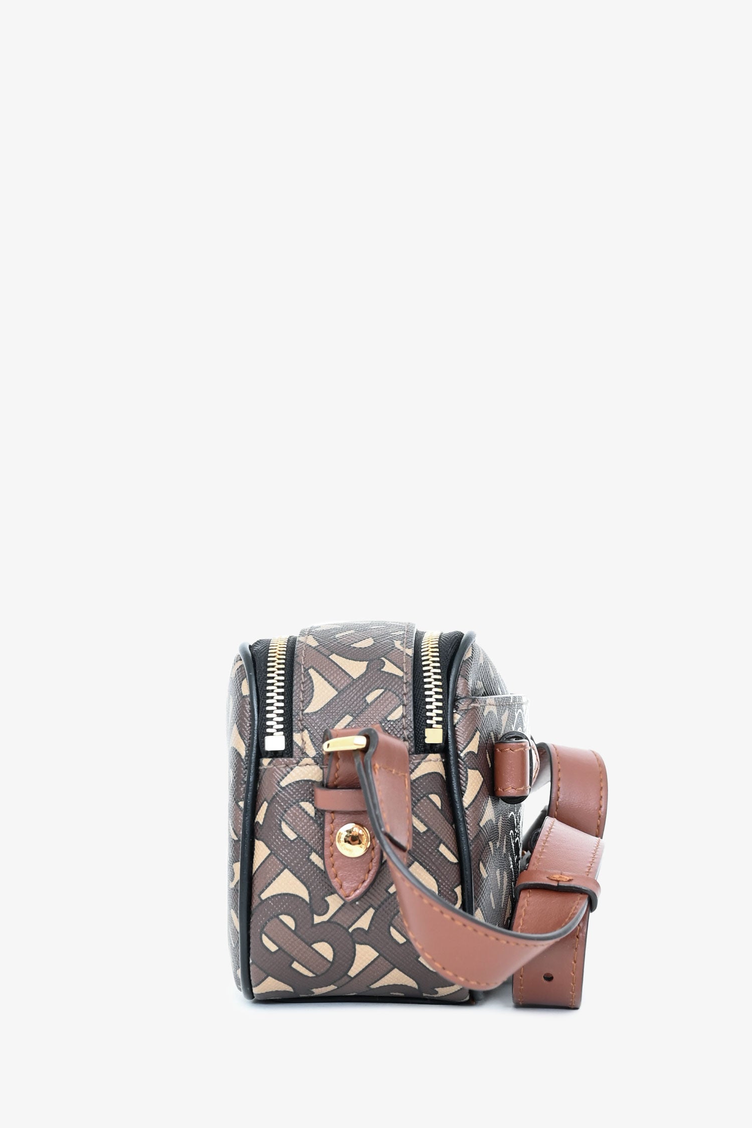 Burberry Brown Leather TB Monogram Camera Crossbody Bag