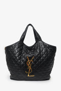 Saint Laurent Black Leather Quilted 'ICARE' Oversized Bag With Pouch