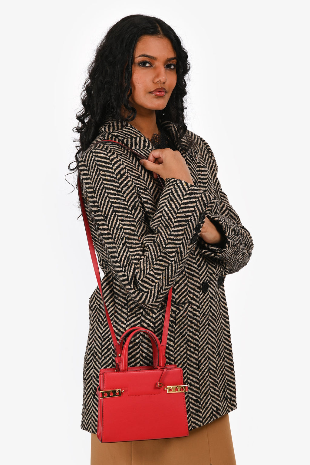 Delvaux Red Leather Tempete Crush PM Top Handle