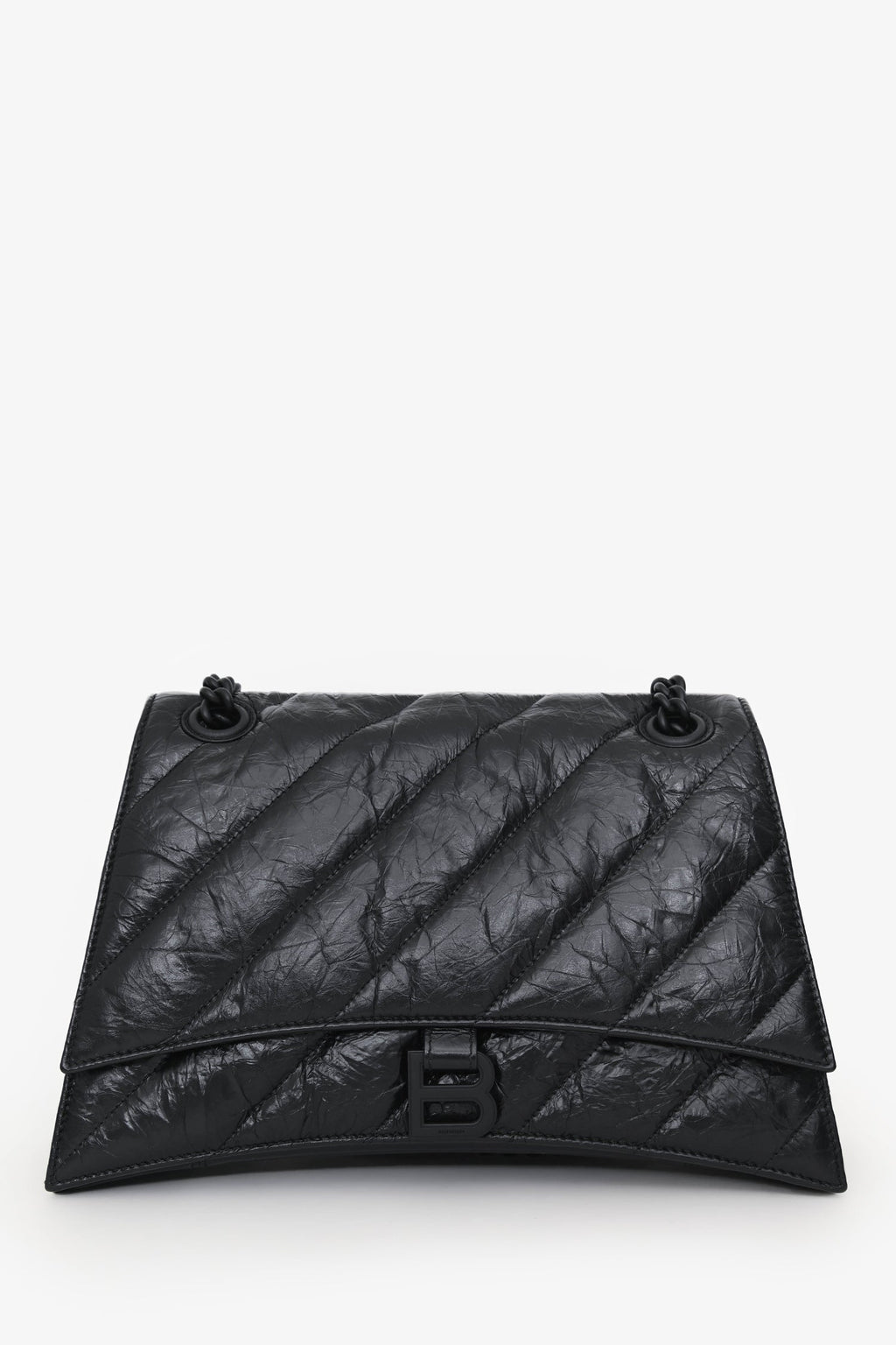 Balenciaga Black Crackled Leather Medium Crush Shoulder Chain Bag