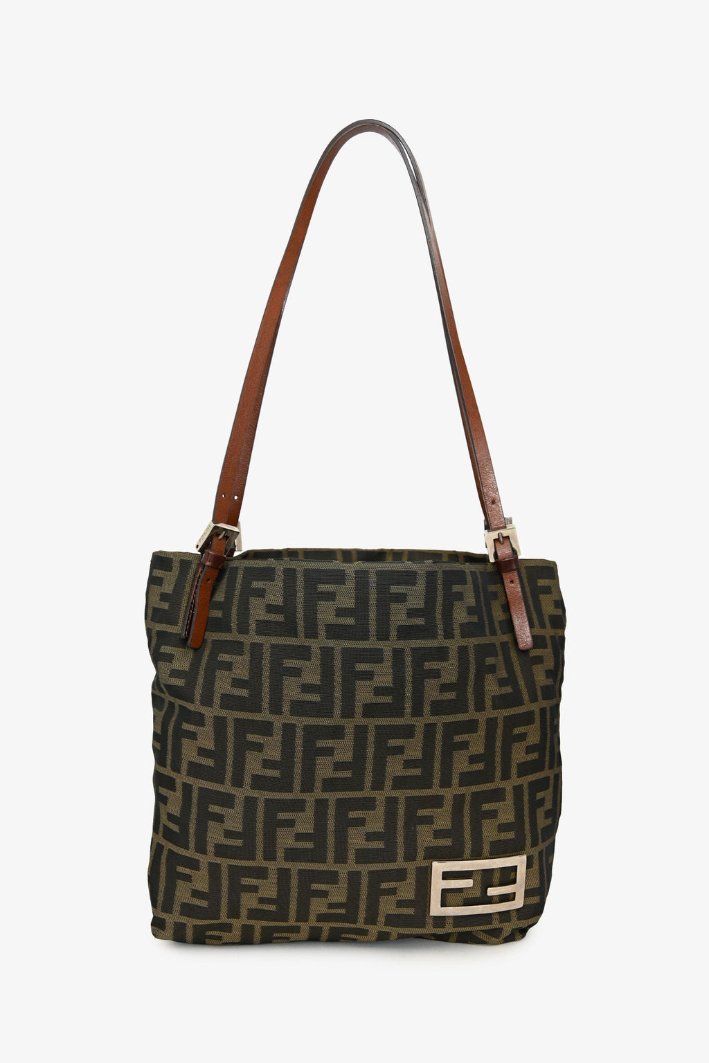 Fendi Brown Canvas Zucca Jacquard Baguette Tote Bag