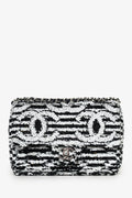 Pre-Loved Chanel™ 24S Black/White Sequins CC Mini Single Flap Bag