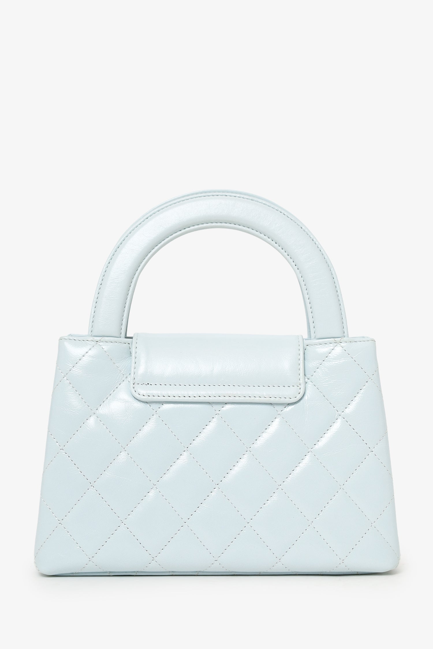 Pre-Loved Chanel™ 2024 Baby Blue Shiny Aged Calfskin Quilted Mini Kelly Shopper