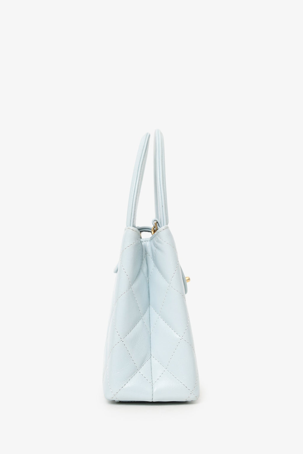 Pre-Loved Chanel™ 2024 Baby Blue Shiny Aged Calfskin Quilted Mini Kelly Shopper