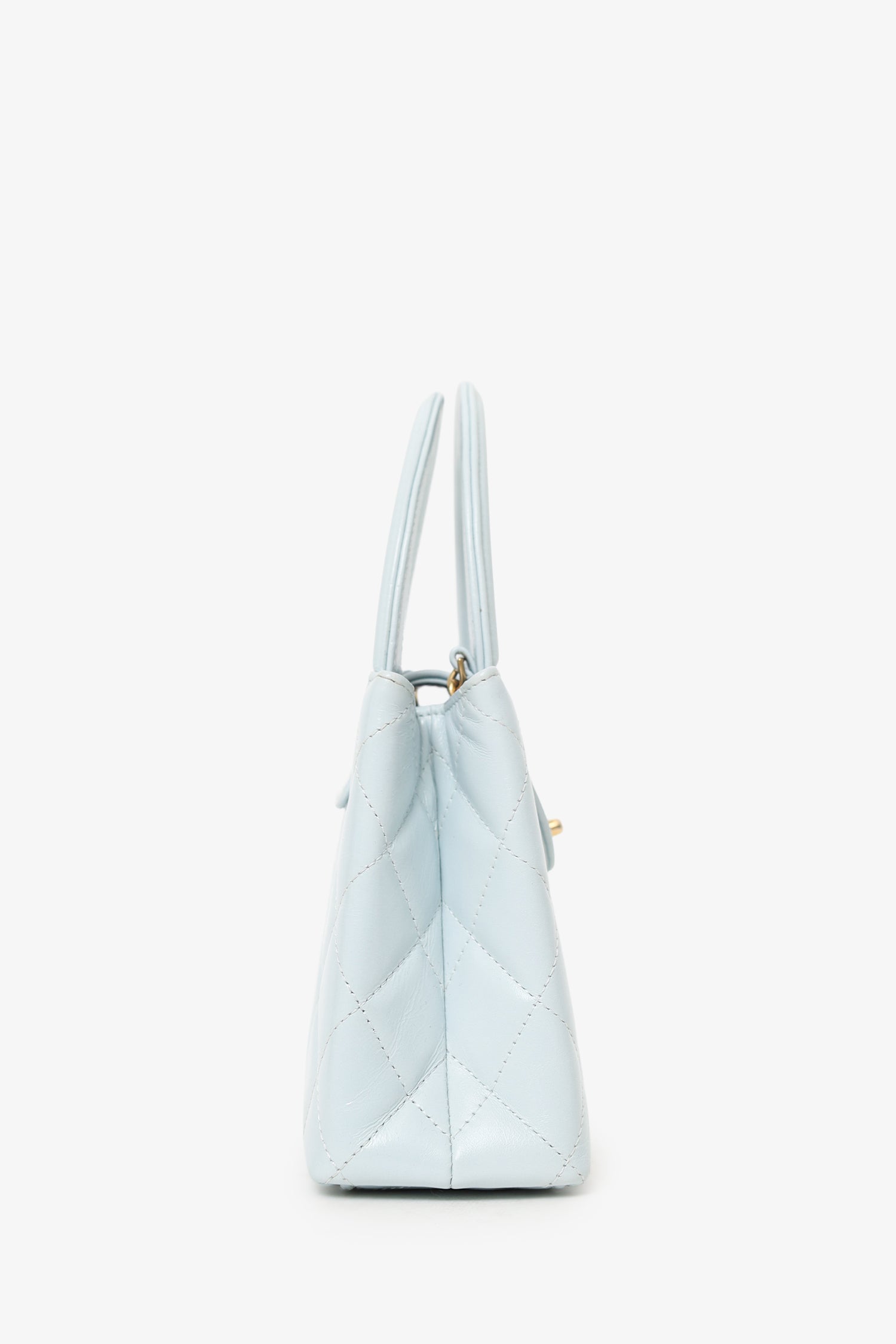Pre-Loved Chanel™ 2024 Baby Blue Shiny Aged Calfskin Quilted Mini Kelly Shopper