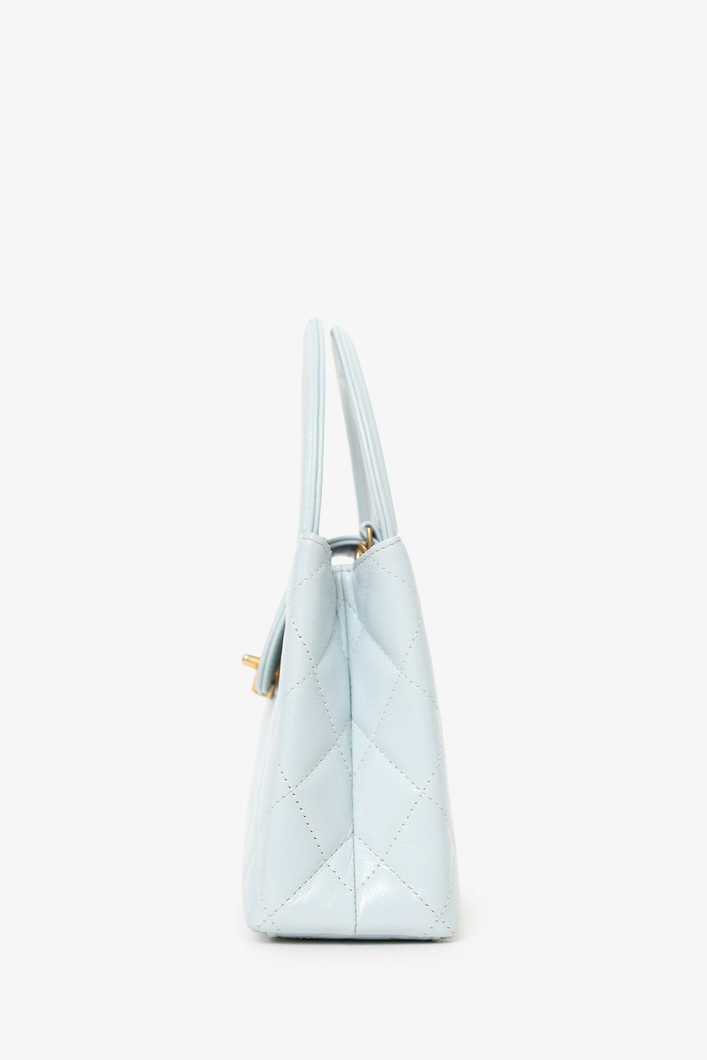 Pre-Loved Chanel™ 2024 Baby Blue Shiny Aged Calfskin Quilted Mini Kelly Shopper