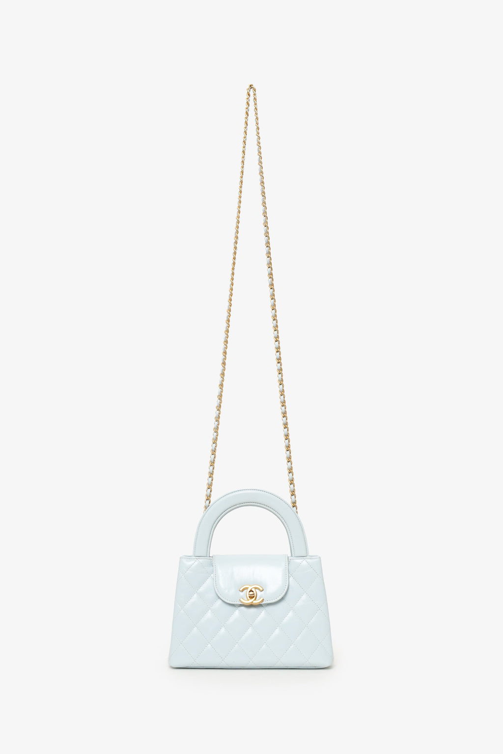 Pre-Loved Chanel™ 2024 Baby Blue Shiny Aged Calfskin Quilted Mini Kelly Shopper
