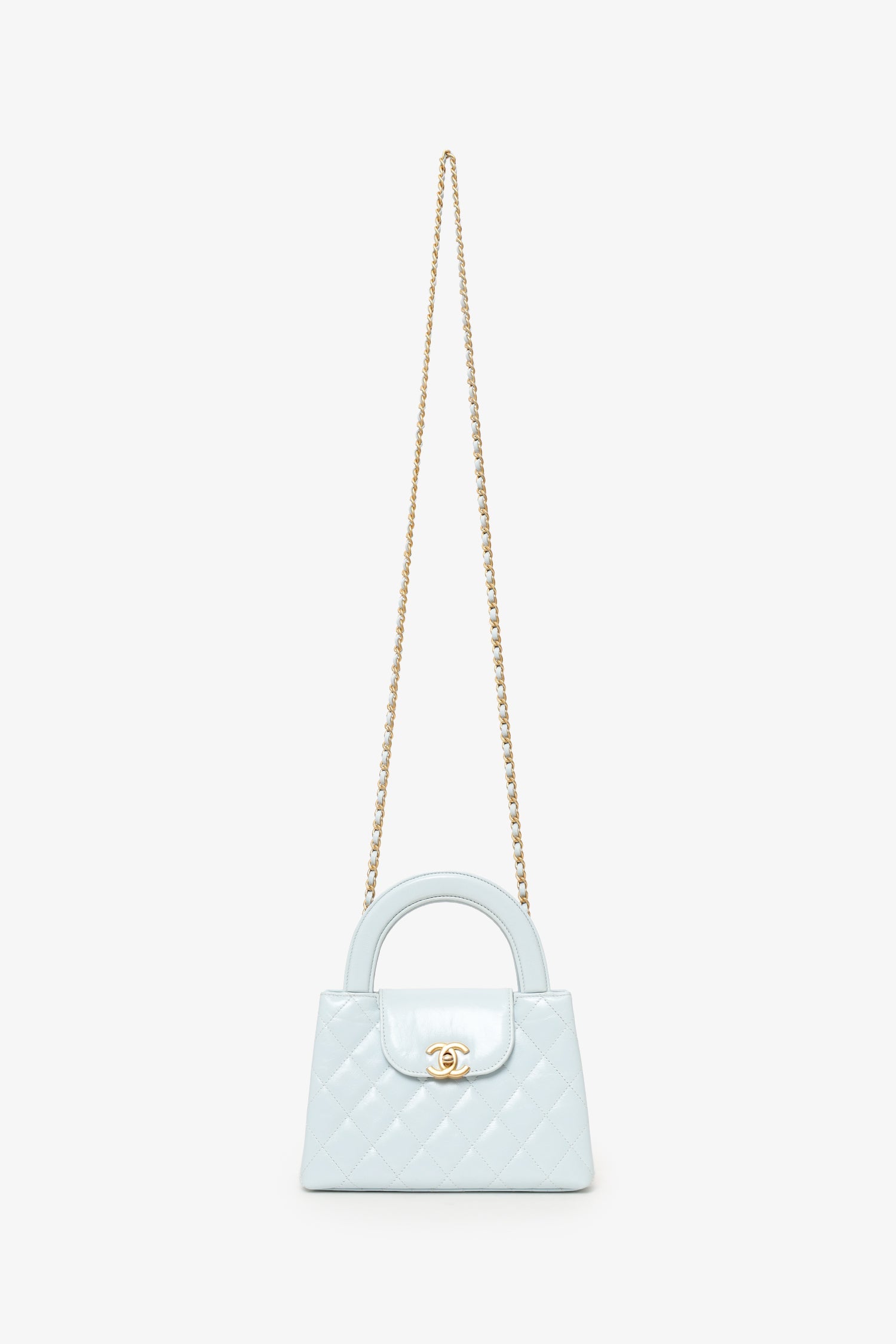Pre-Loved Chanel™ 2024 Baby Blue Shiny Aged Calfskin Quilted Mini Kelly Shopper
