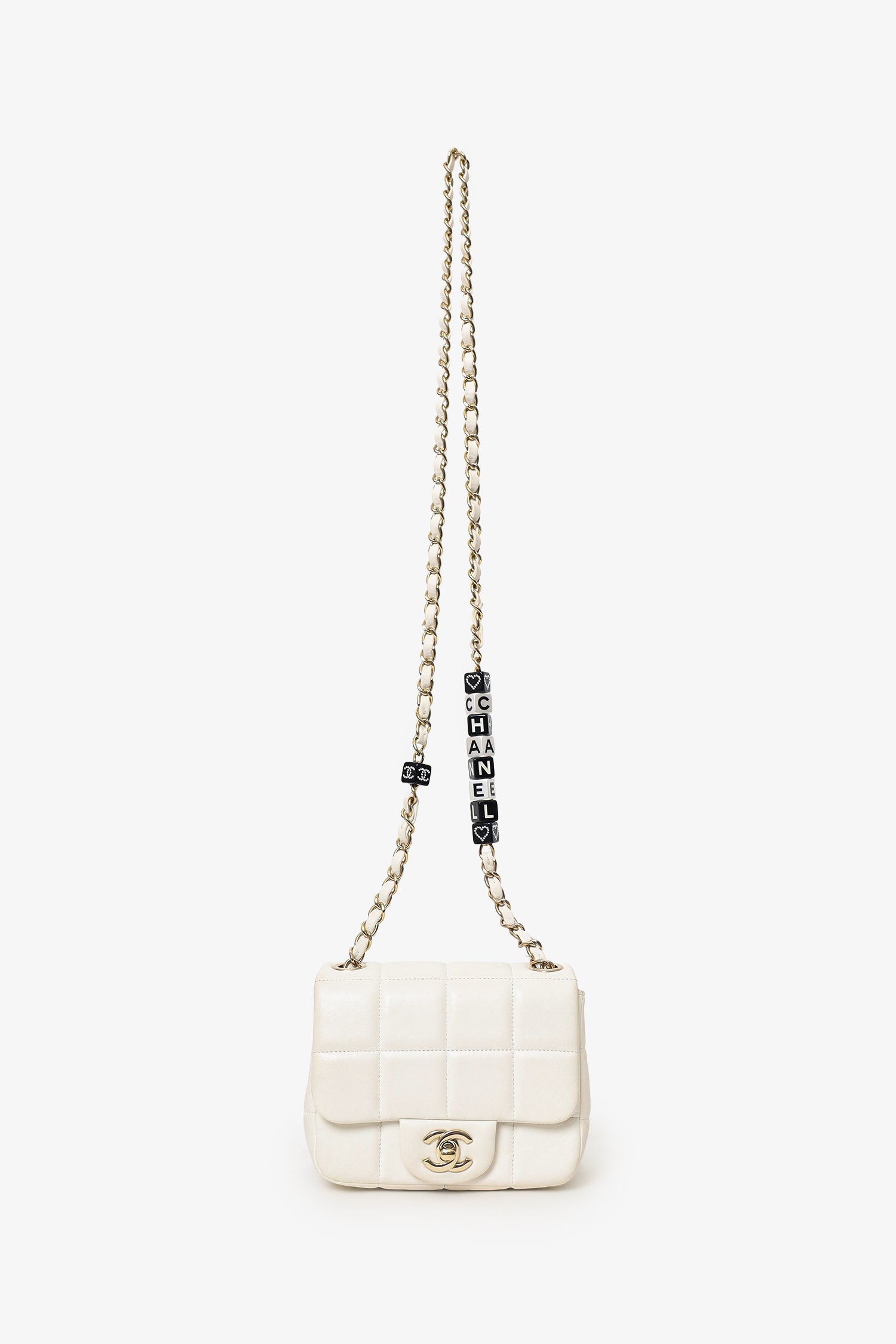 Pre-Loved Chanel™ 2023 White Quilted Lambskin Resin Crystal Monacoco Mini Square Flap Bag