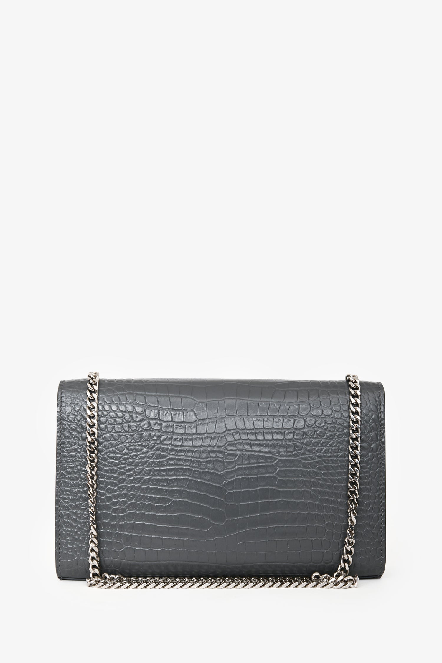 Saint Laurent Grey Croc Embossed Medium 'Kate' Shoulder Bag