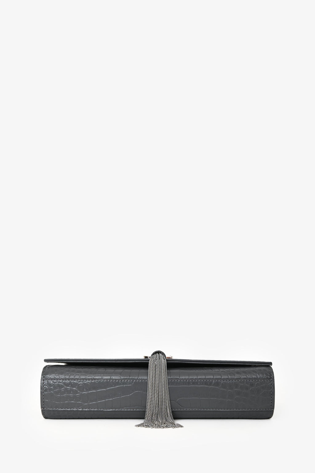 Saint Laurent Grey Croc Embossed Medium 'Kate' Shoulder Bag