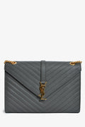 Saint Laurent Grey Chevron Leather Envelope Large Chain Shoulder Bag