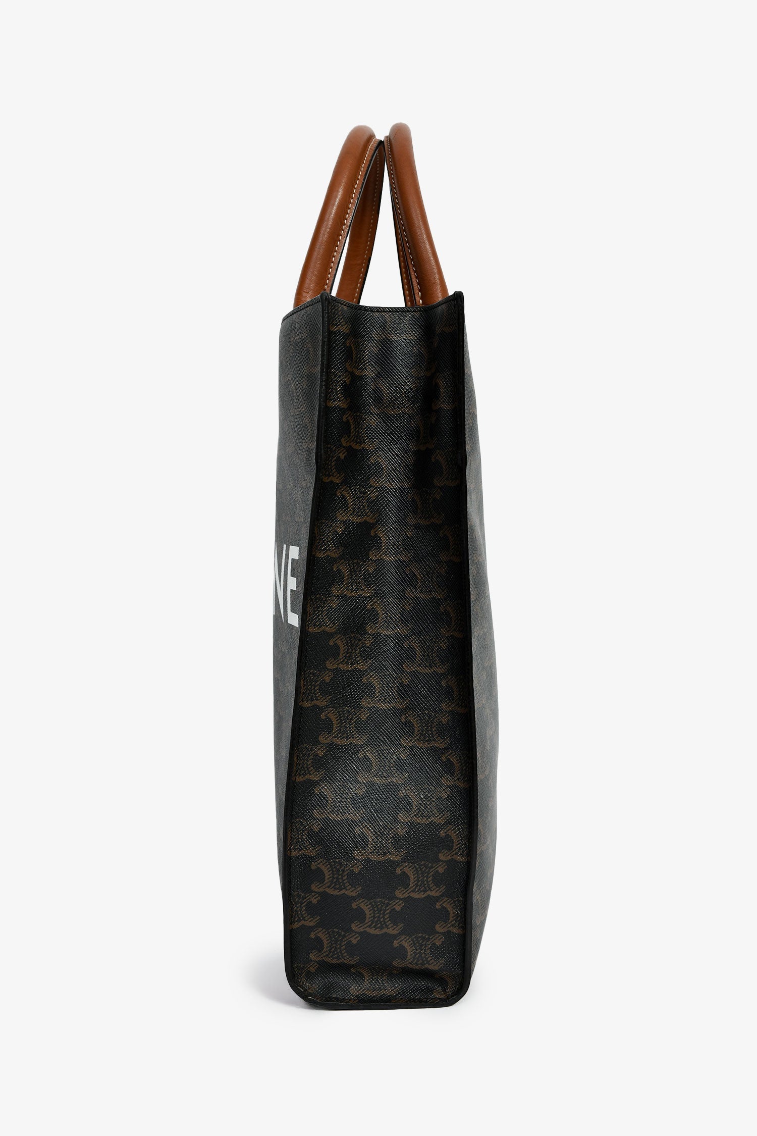 Celine 2019 Black/Brown Coated Canvas Small Triomphe Vertical Cabas Tote