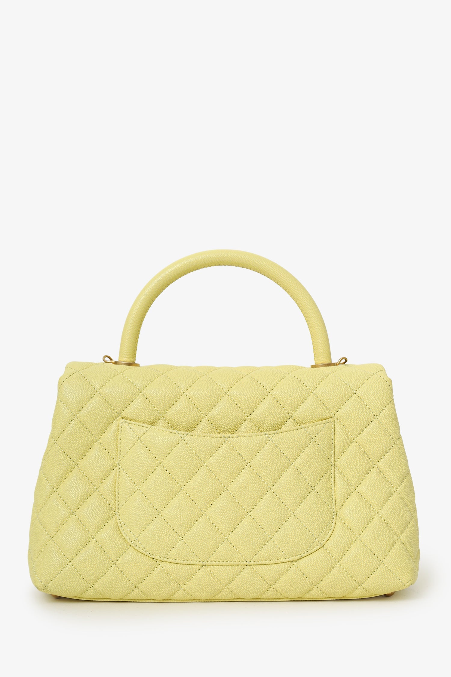 Pre-Loved Chanel™ 2017-18 Yellow Caviar Leather Medium 'Coco' Top Handle With Strap
