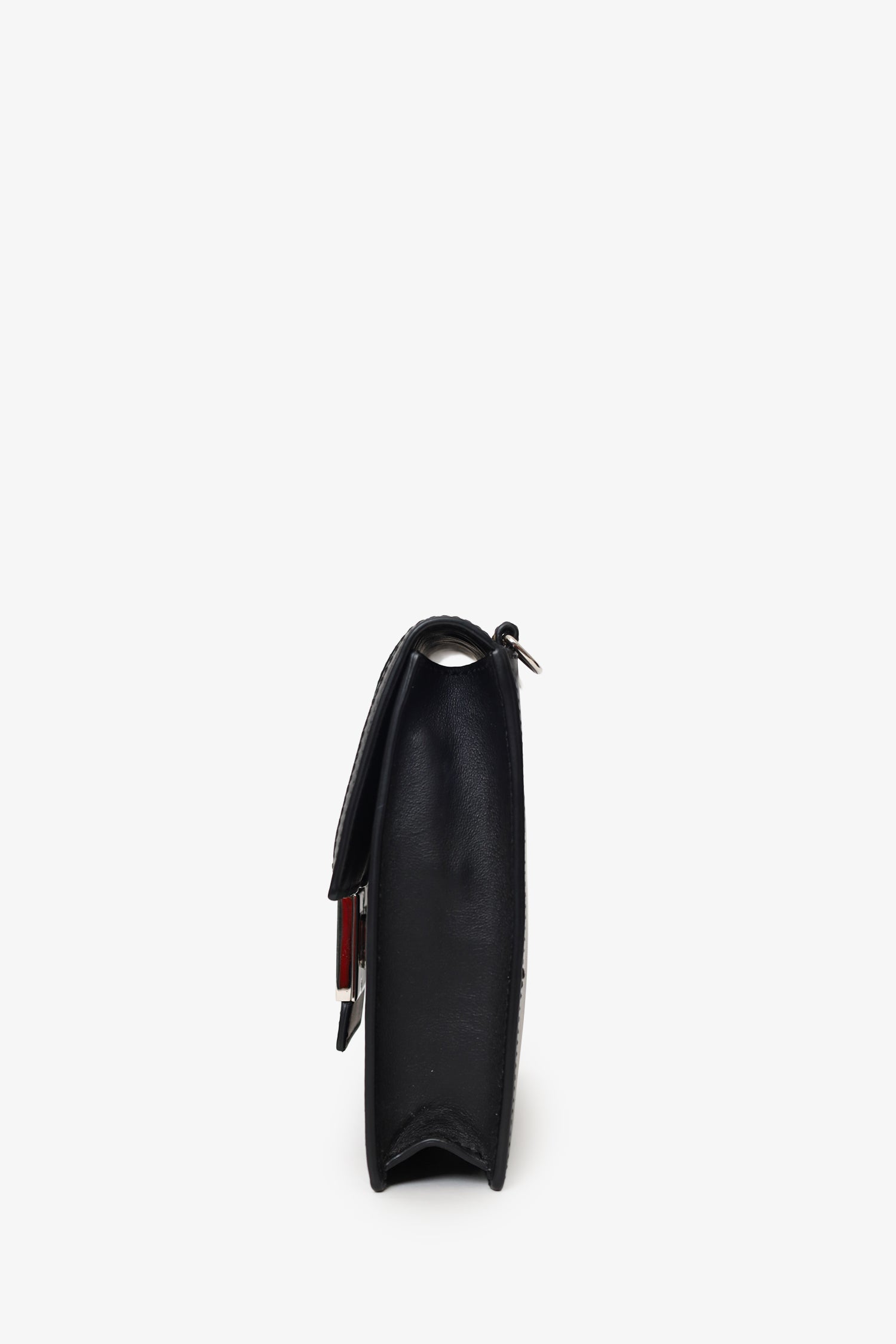 Fendi Black/Beige Calfskin/Canvas FF 1974 Flat Baguette Crossbody