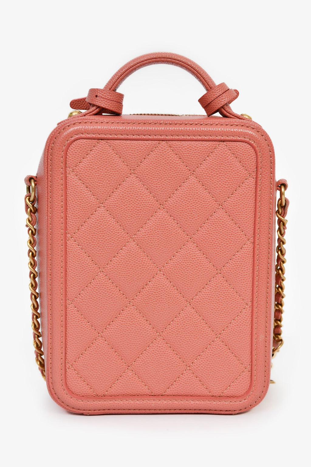 Pre-Loved Chanel™ 2019 Pink Caviar Leather Vertical Filigree Vanity Case