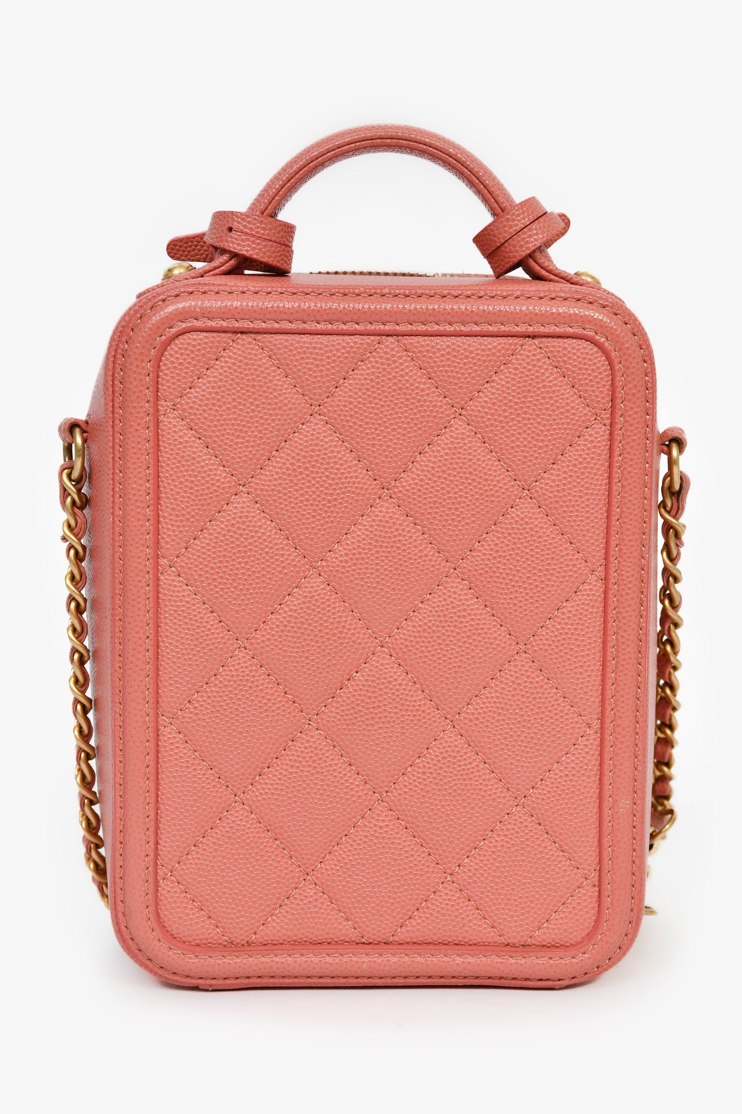 Pre-Loved Chanel™ 2019 Pink Caviar Leather Vertical Filigree Vanity Case