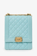 Pre-Loved Chanel™ 2019 Teal Green Leather North/South Boy Shoulder Bag