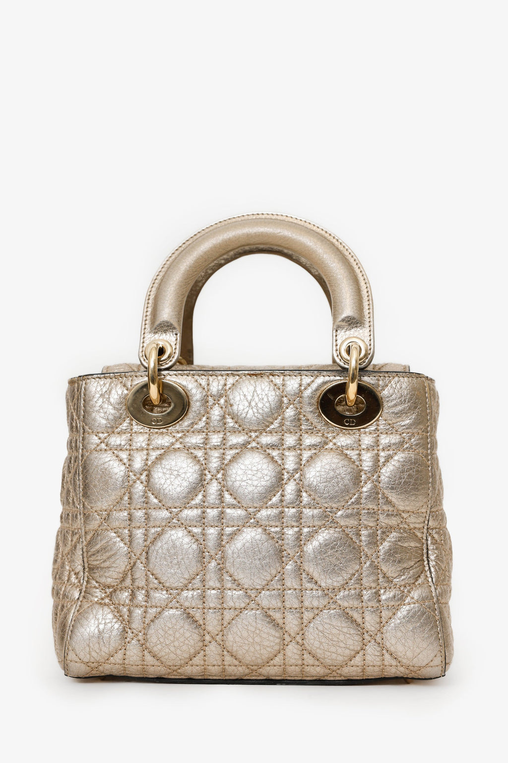 Christian Dior 2017 Gold Metallic Cannage Small Supple Lady Dior With Strap