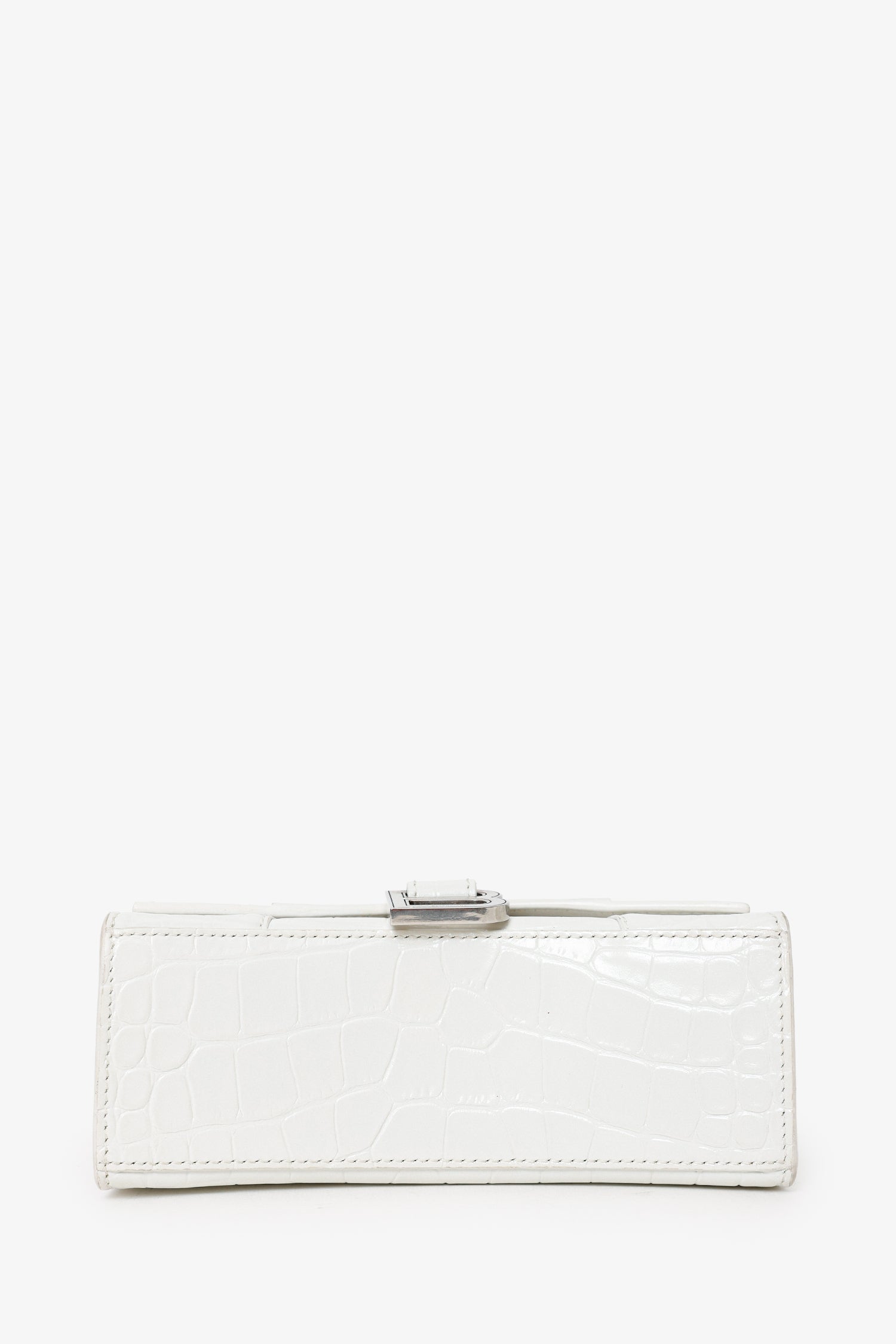Balenciaga White Croc Embossed XS Hourglass Top Handle Bag With Strap