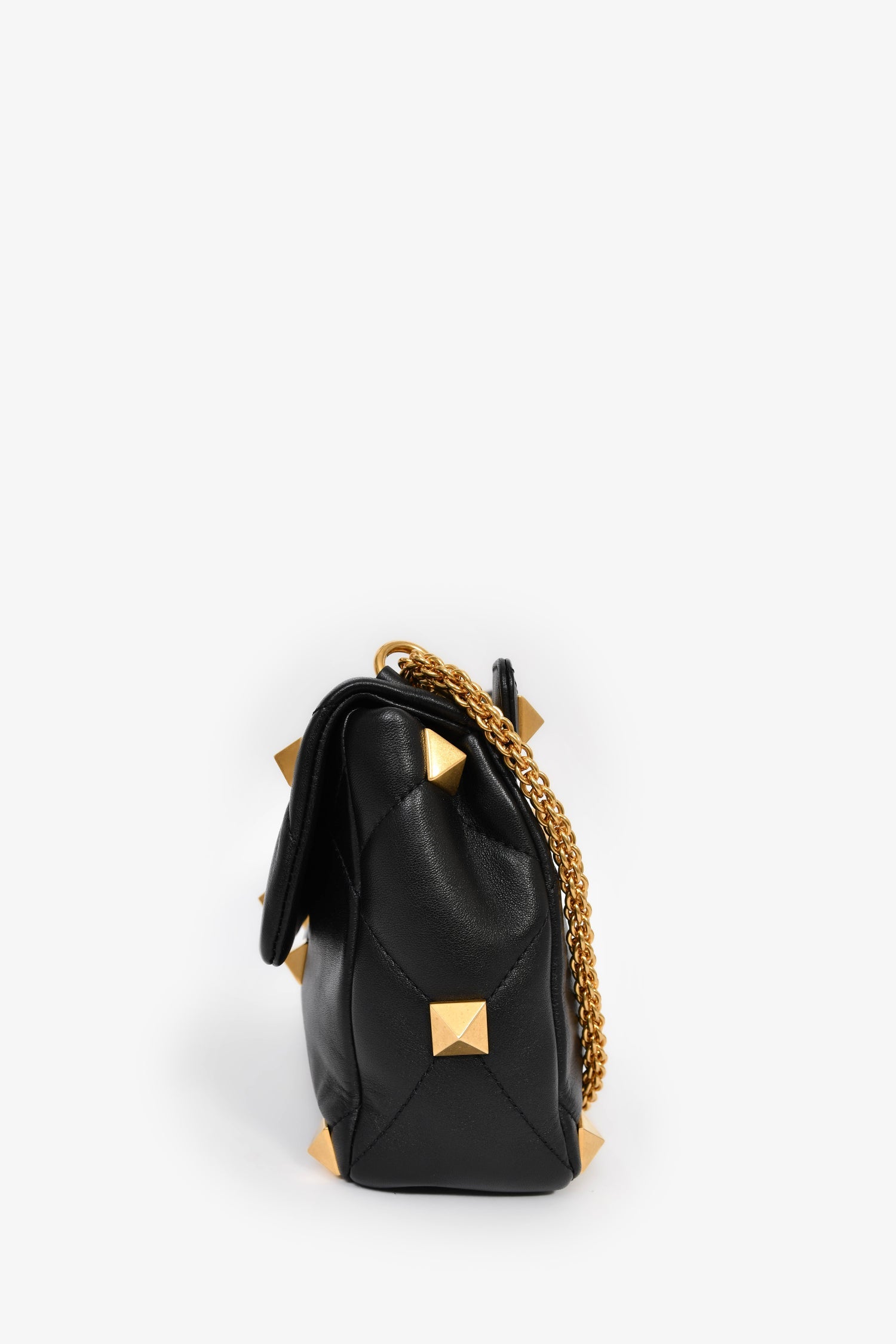 Valentino Black Leather Roman Stud Shoulder Bag