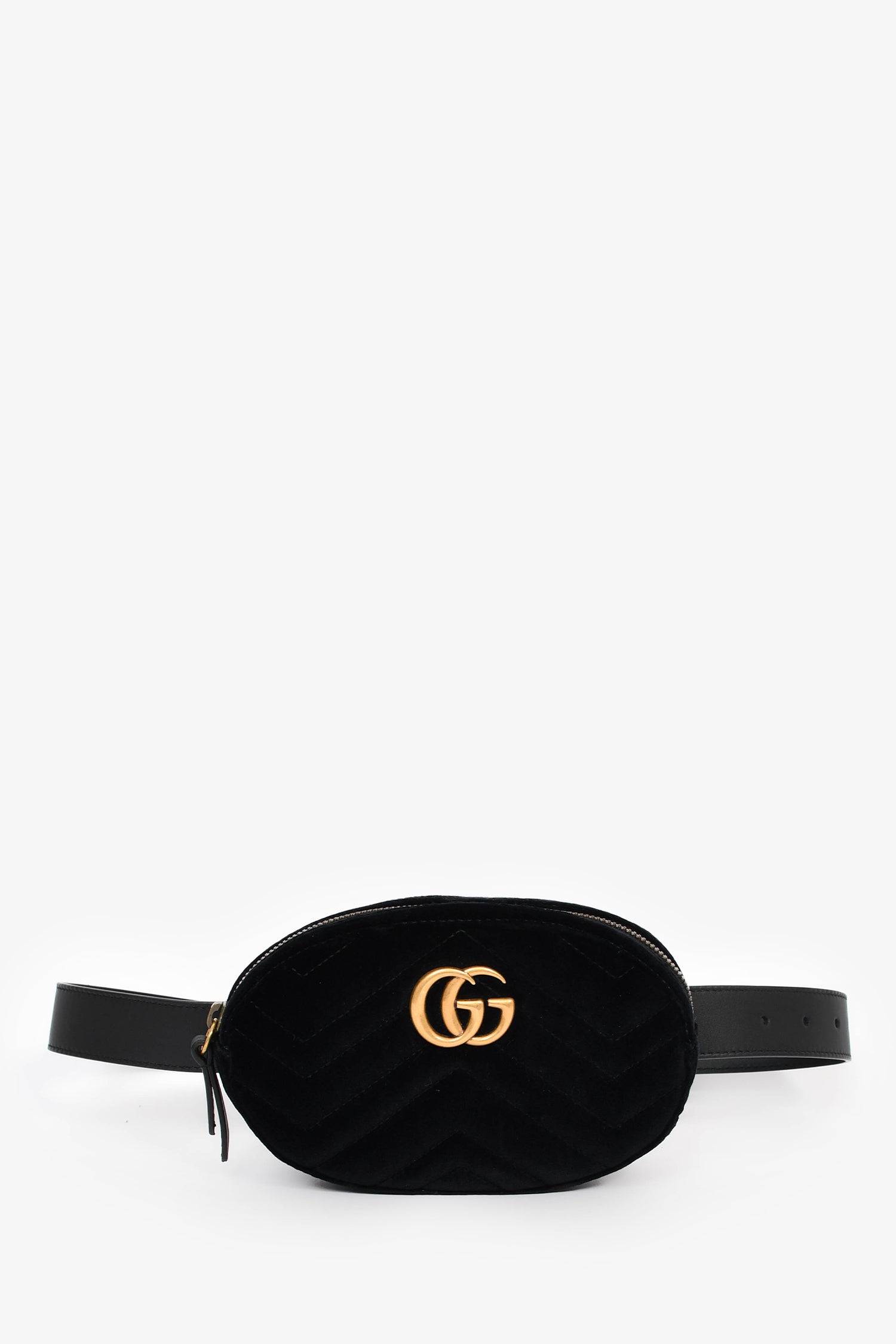 Gucci Black Chevron Velvet Marmont Belt Bag