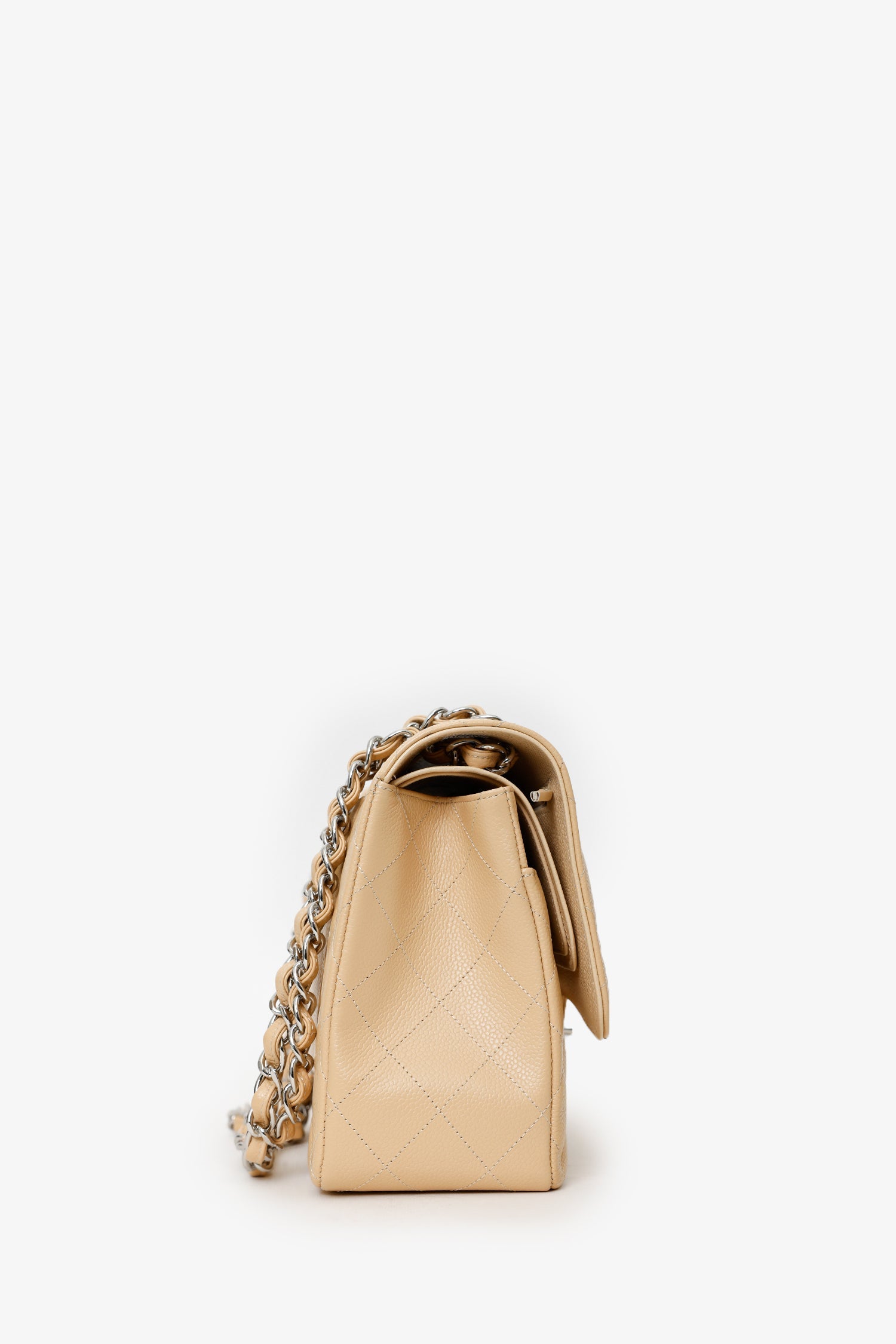 Pre-Loved Chanel™ 2016-17 Beige Caviar Leather Jumbo Double Flap Bag