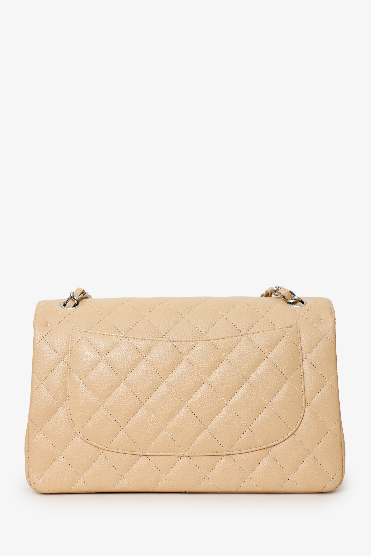 Pre-Loved Chanel™ 2016-17 Beige Caviar Leather Jumbo Double Flap Bag