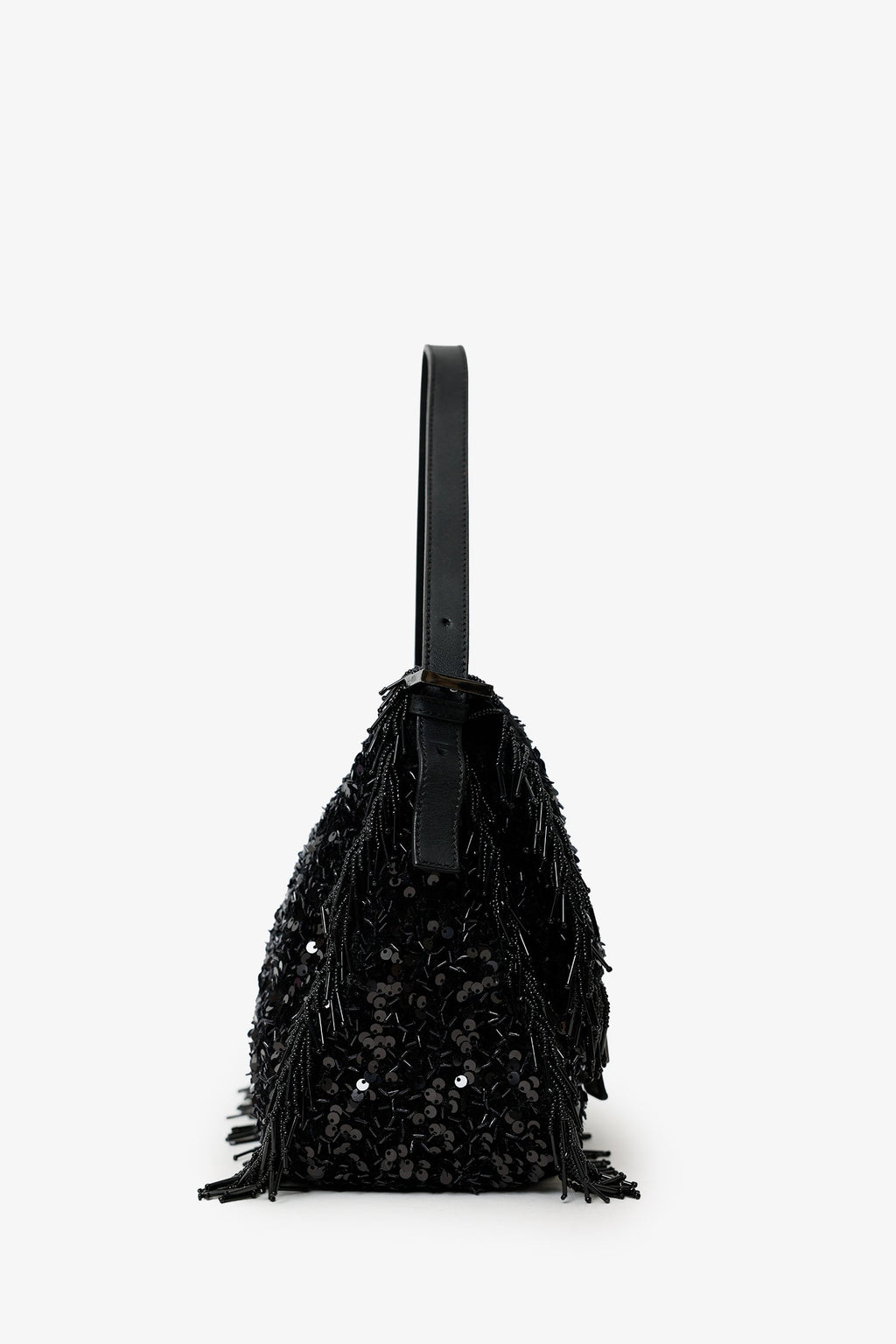 Fendi Limited Edition (1/30) Black Sequin Beaded Fringed Mama Baguette Shoulder Bag