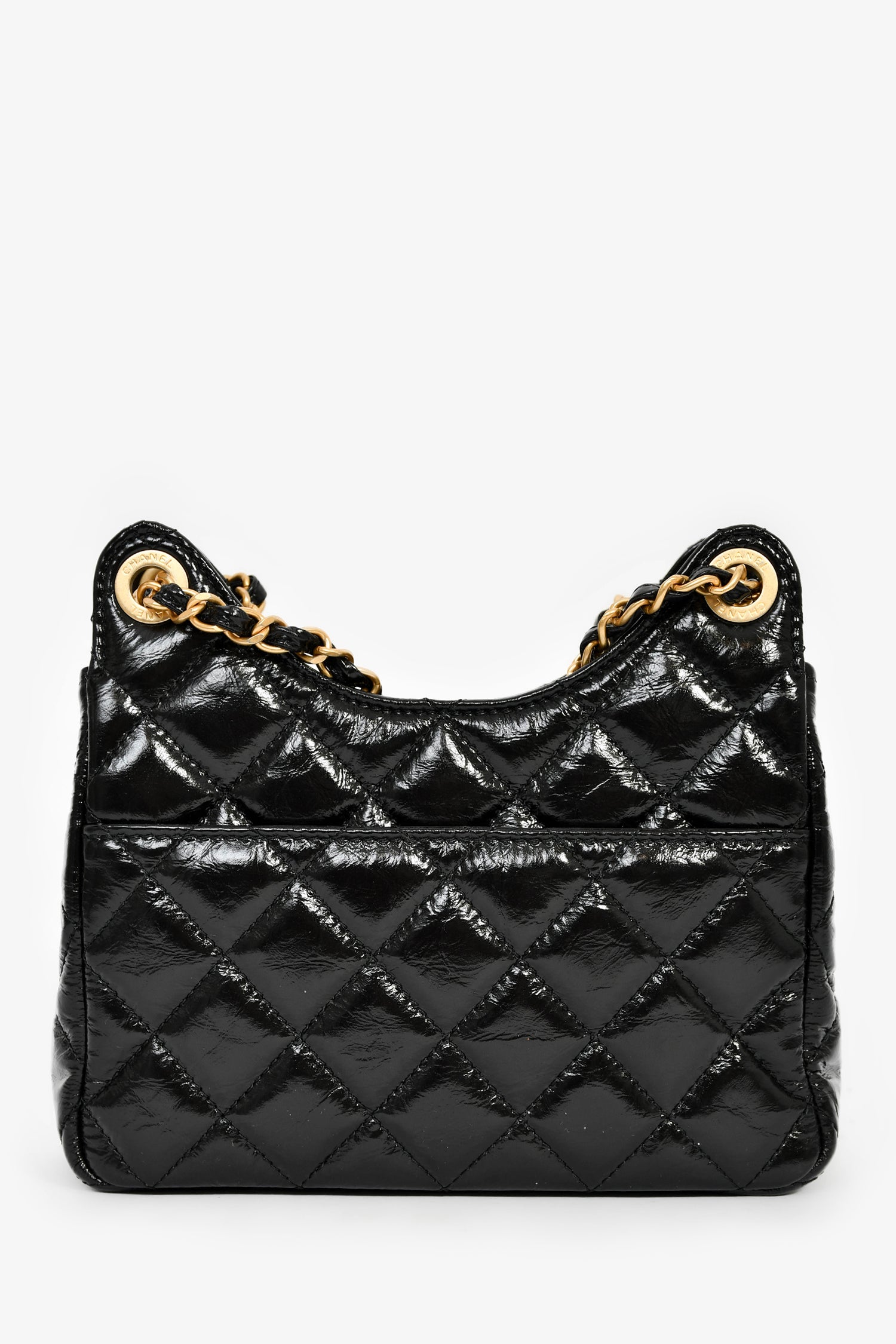 Pre-Loved Chanel™ 2023 Black Patent Leather 'Wavy' CC Shoulder Bag