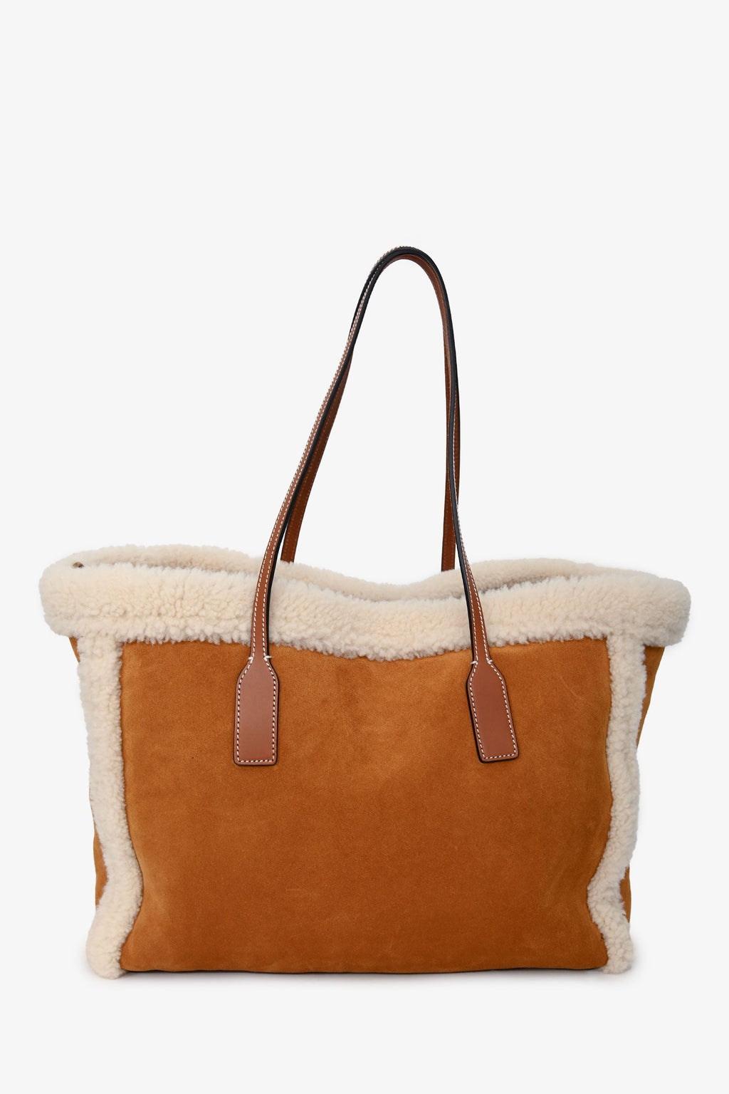 Gucci Beige Suede/shearling Logo Tote With Strap