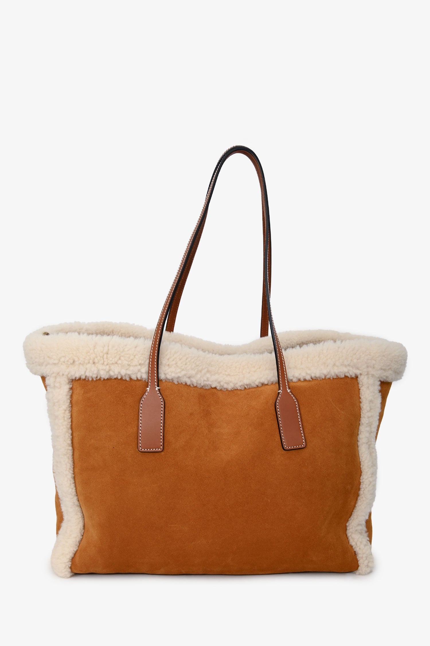 Gucci Beige Suede/shearling Logo Tote With Strap