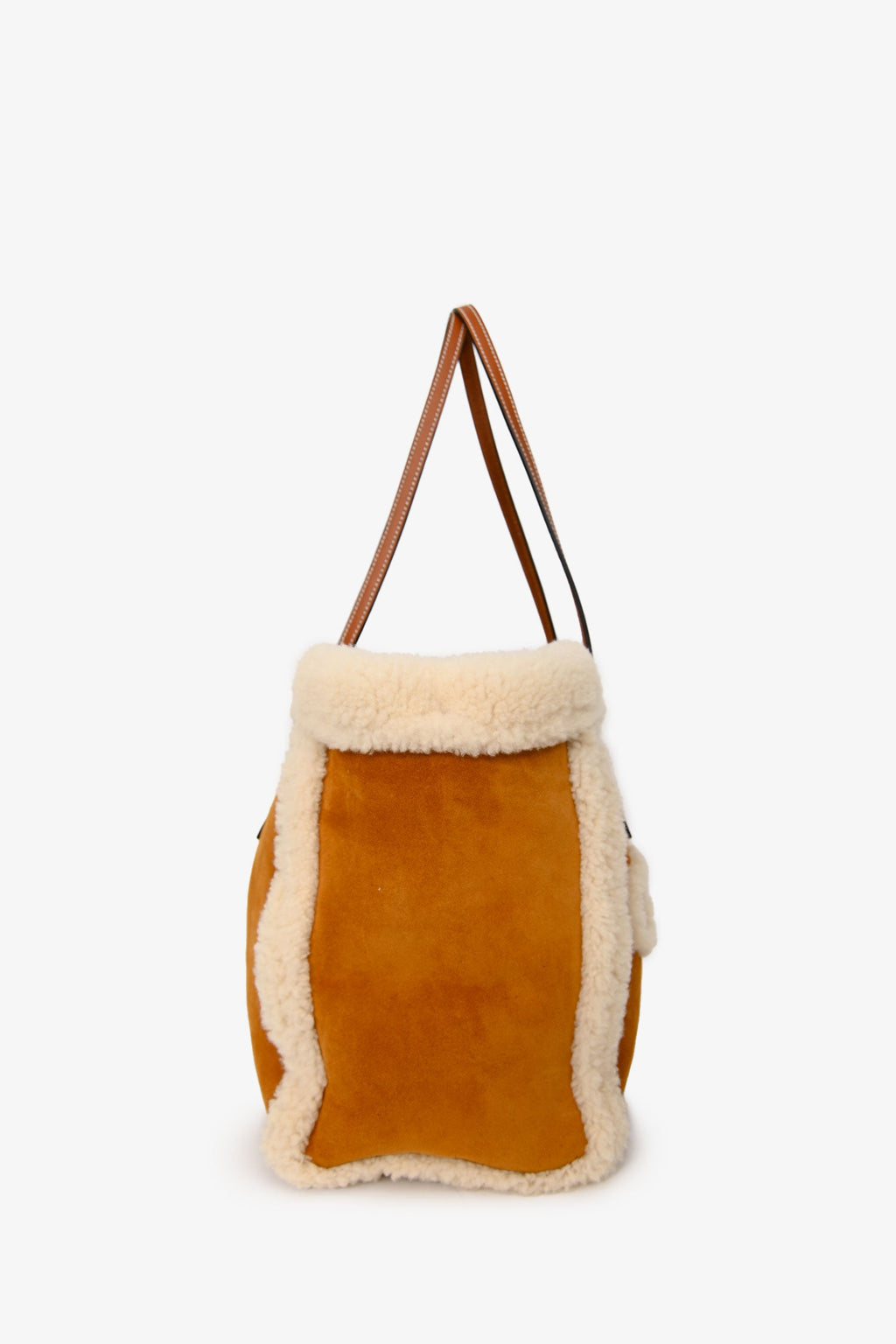 Gucci Beige Suede/shearling Logo Tote With Strap