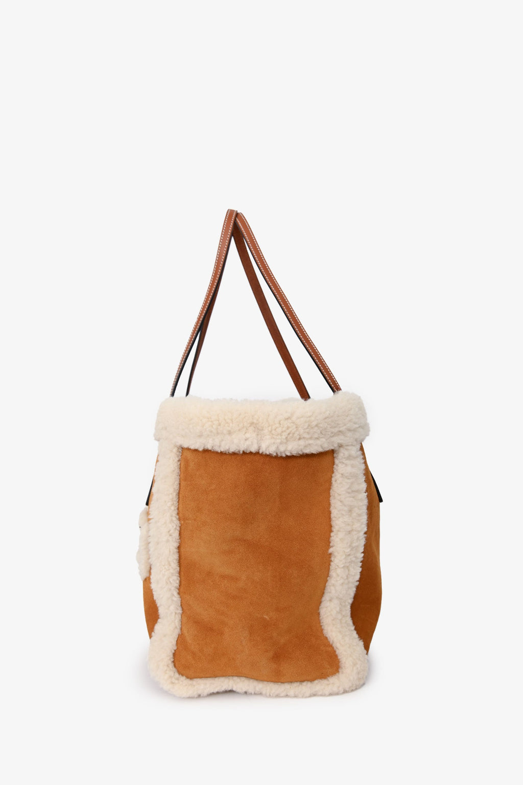 Gucci Beige Suede/shearling Logo Tote With Strap