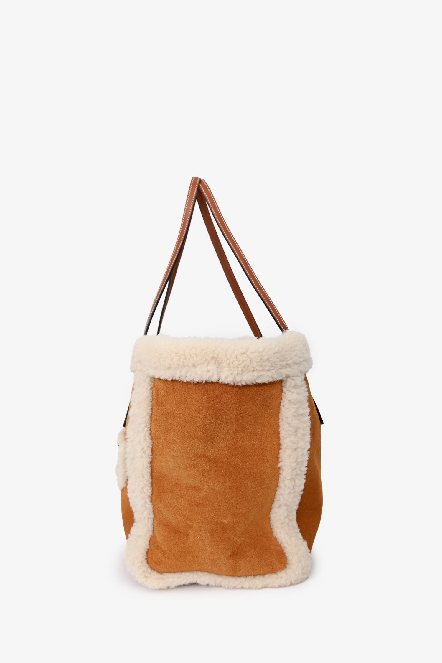 Gucci Beige Suede/shearling Logo Tote With Strap