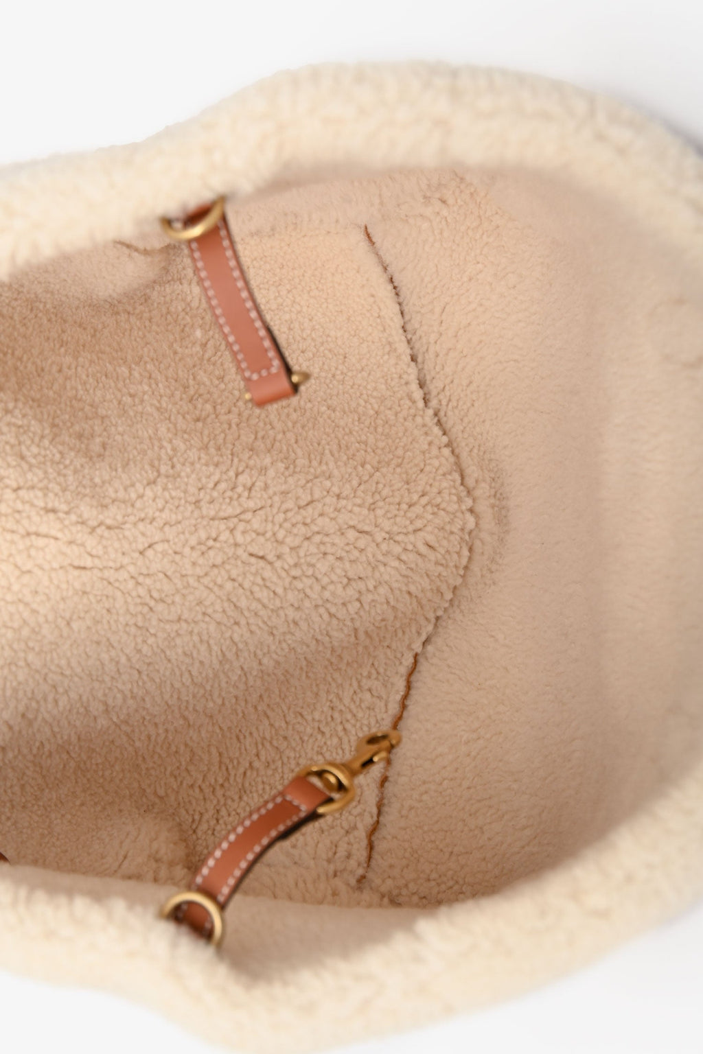 Gucci Beige Suede/shearling Logo Tote With Strap