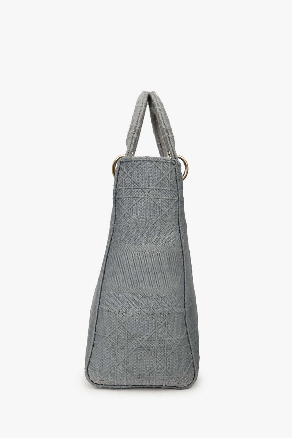 Christian Dior 2020 Grey Cannage Embroidered Canvas Large Lady D-Lite With Strap
