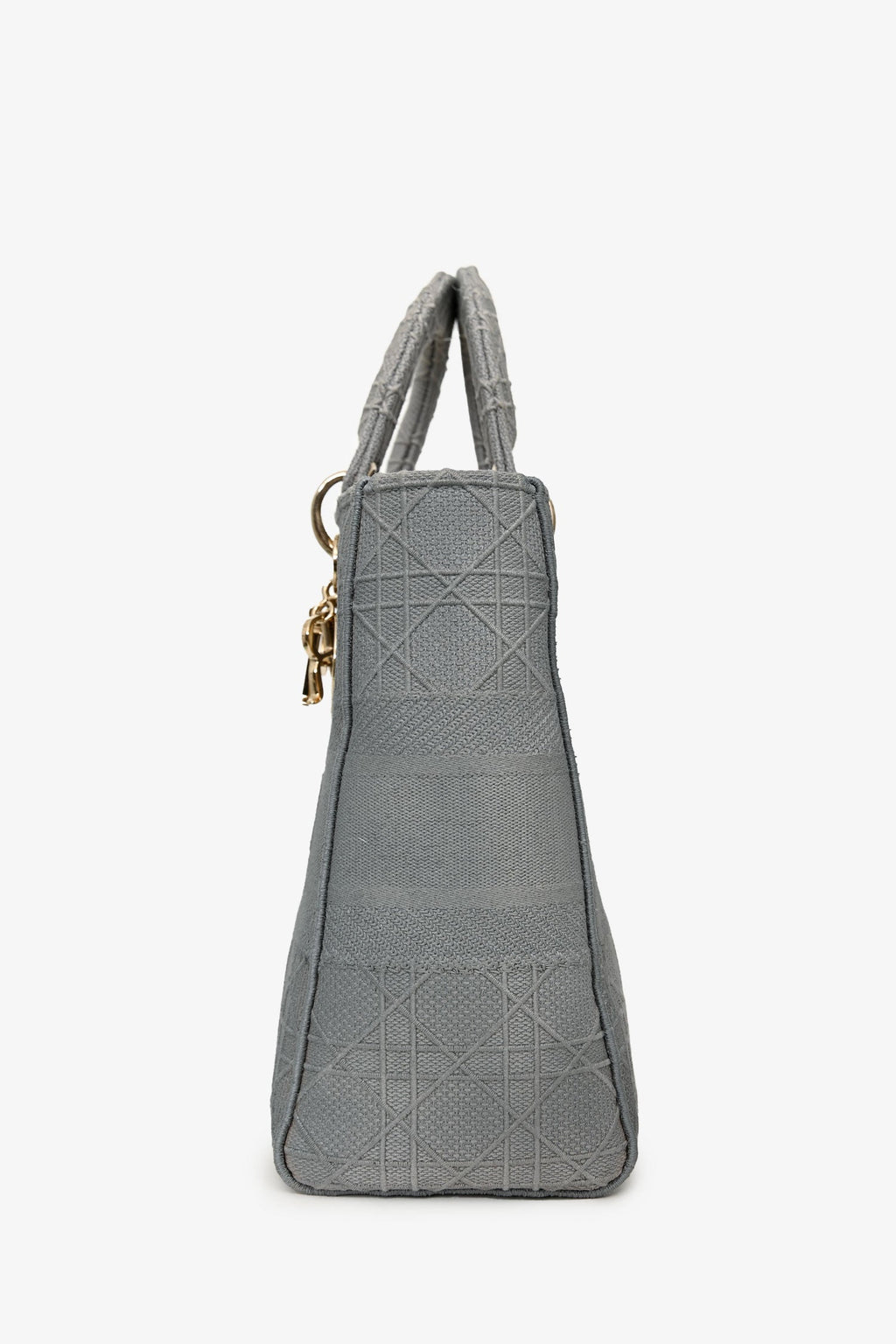 Christian Dior 2020 Grey Cannage Embroidered Canvas Large Lady D-Lite With Strap